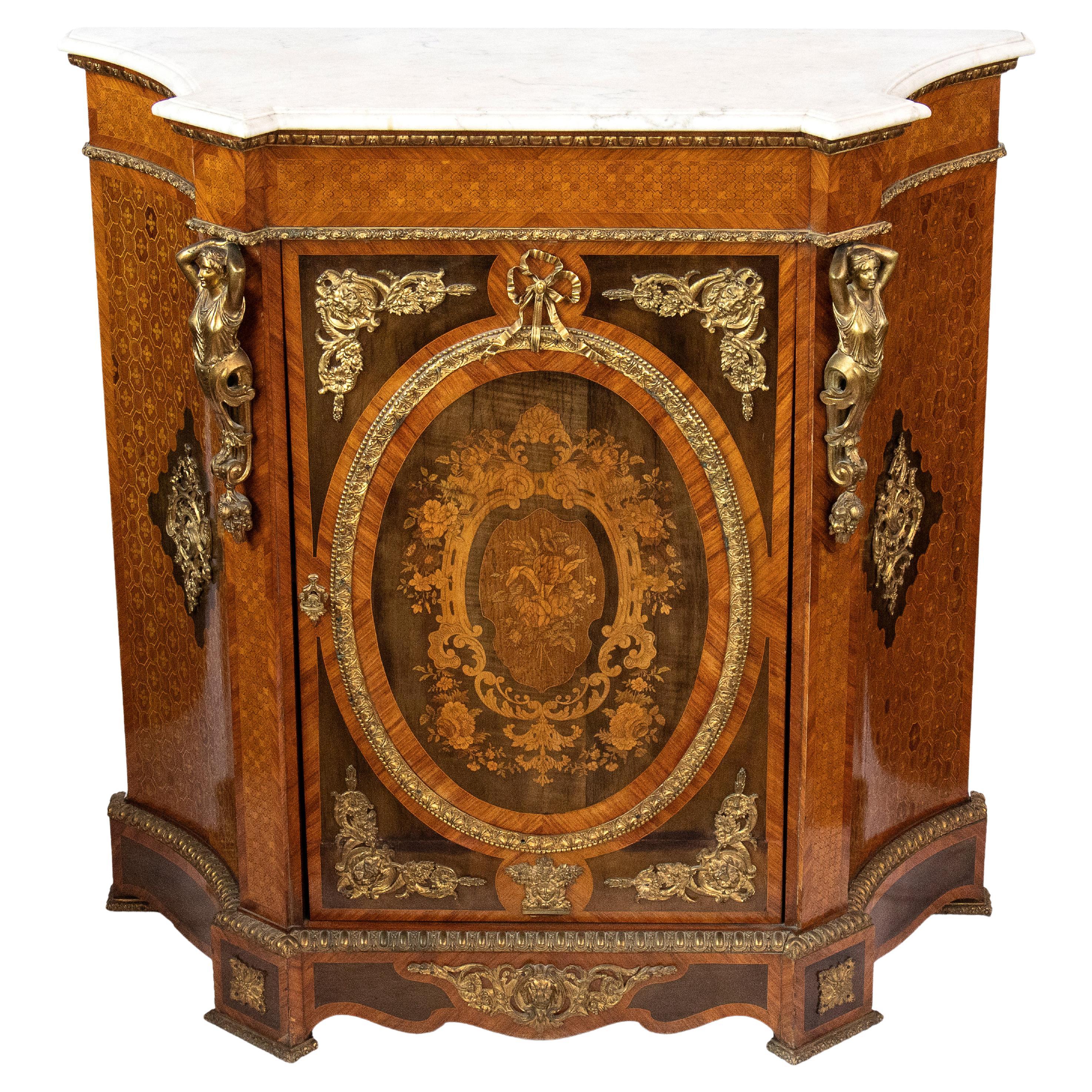19th Century Napoleon III Kingwood Marble Top Inlay Hippolyte Edme Pretot, 1830s For Sale