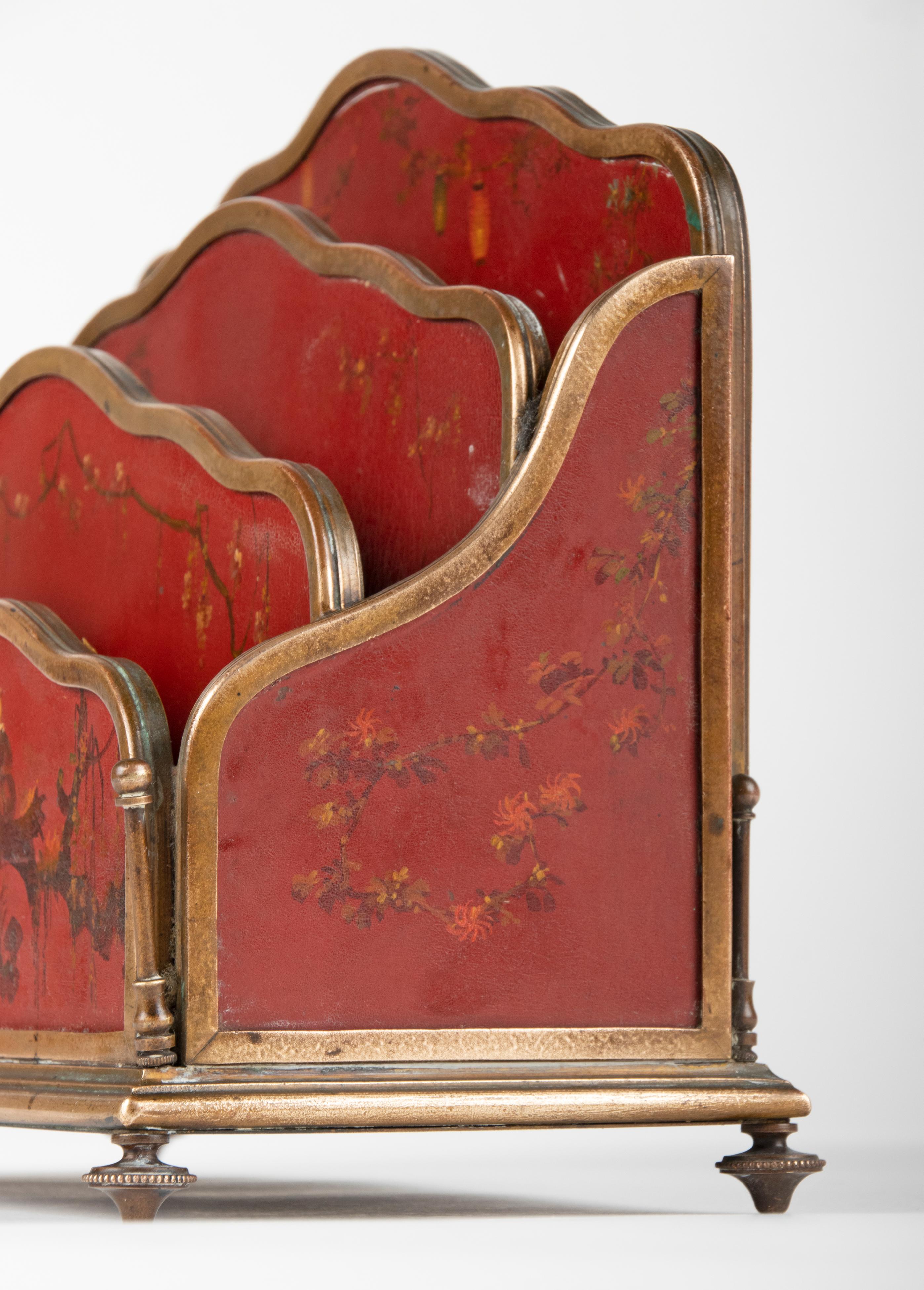 19th Century Napoleon III Letter Rack with Lacquered Panels and Bronze Mounts 4