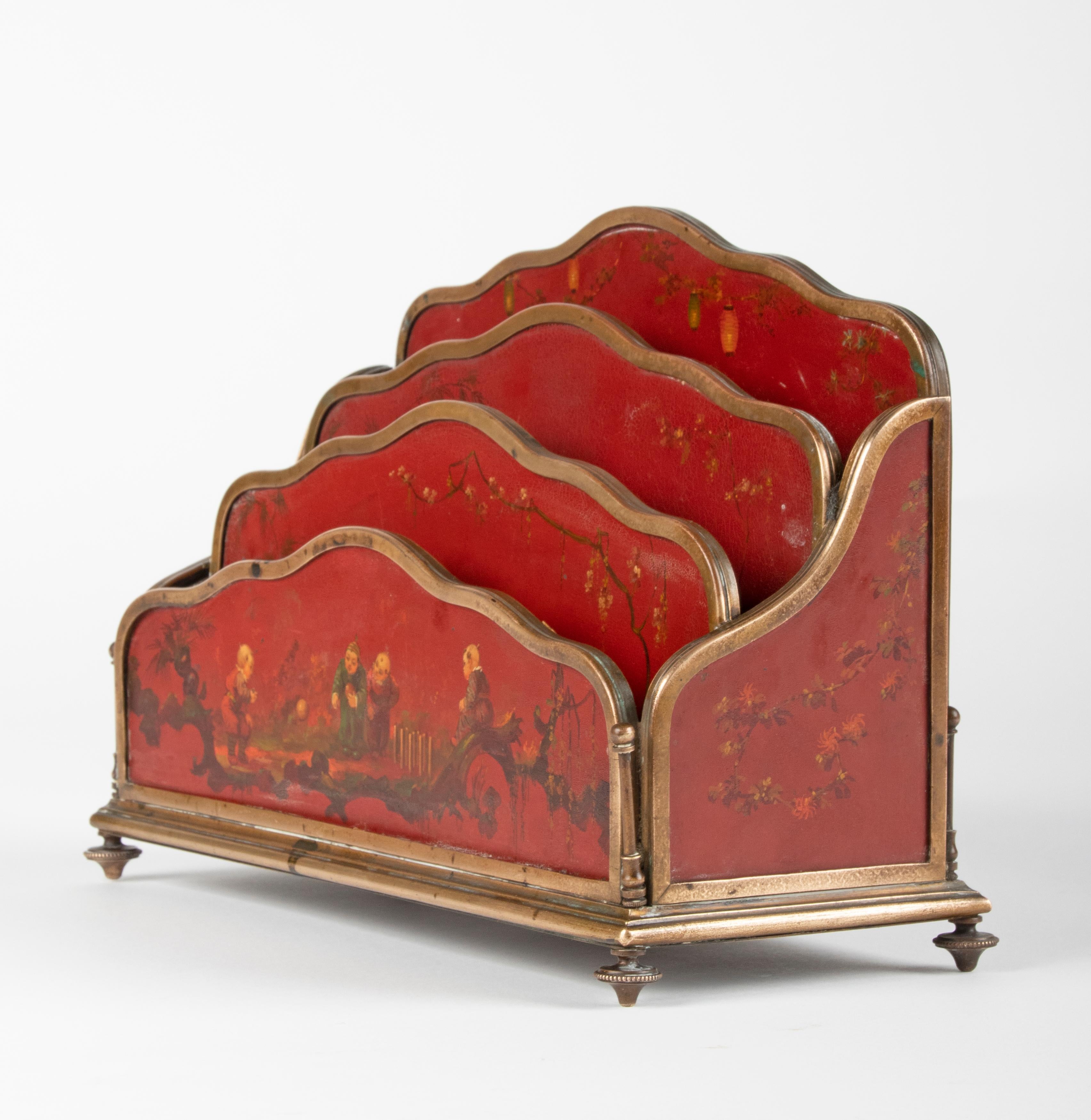 19th Century Napoleon III Letter Rack with Lacquered Panels and Bronze Mounts 5