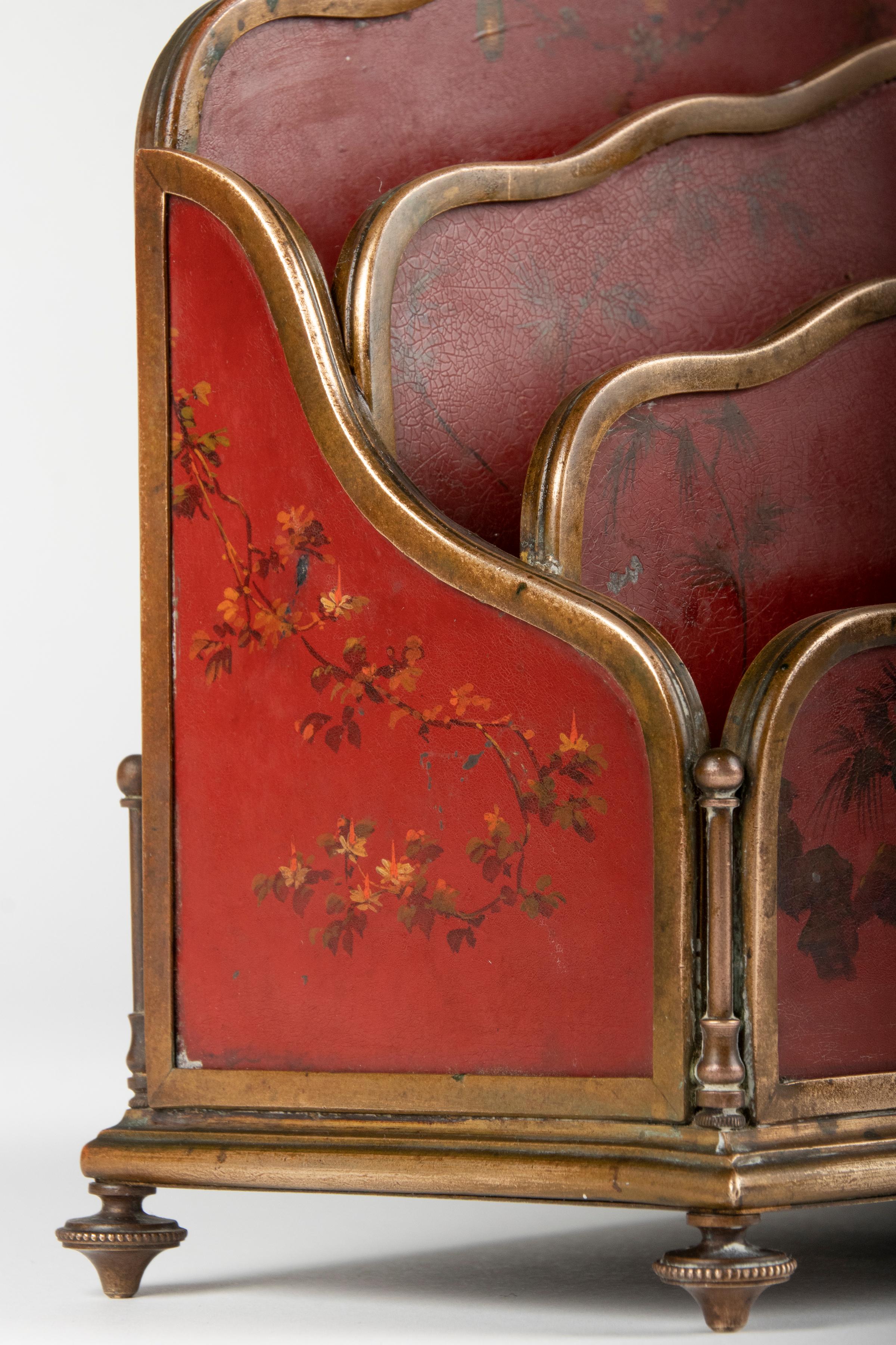 19th Century Napoleon III Letter Rack with Lacquered Panels and Bronze Mounts For Sale 5