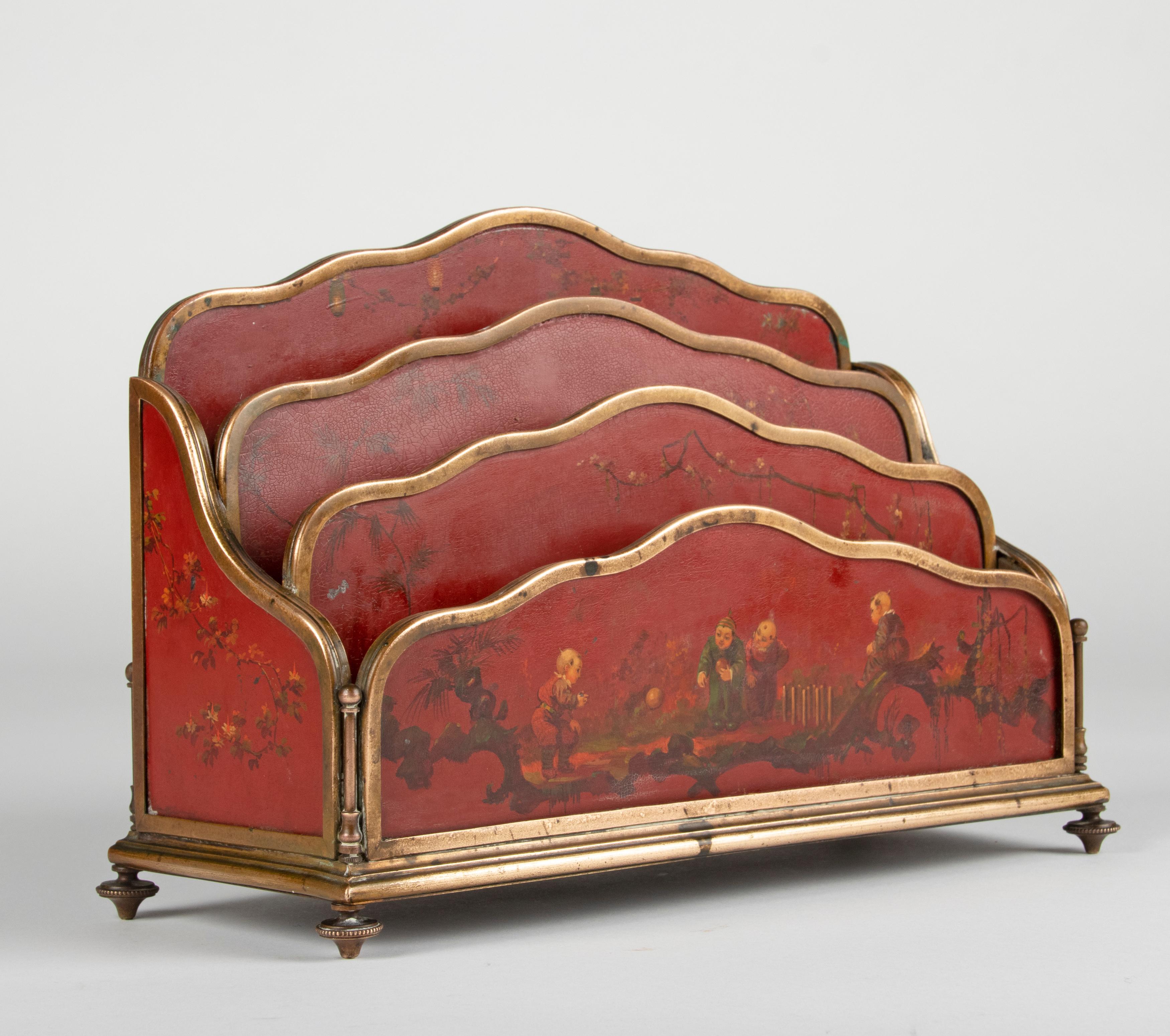 19th Century Napoleon III Letter Rack with Lacquered Panels and Bronze Mounts For Sale 8