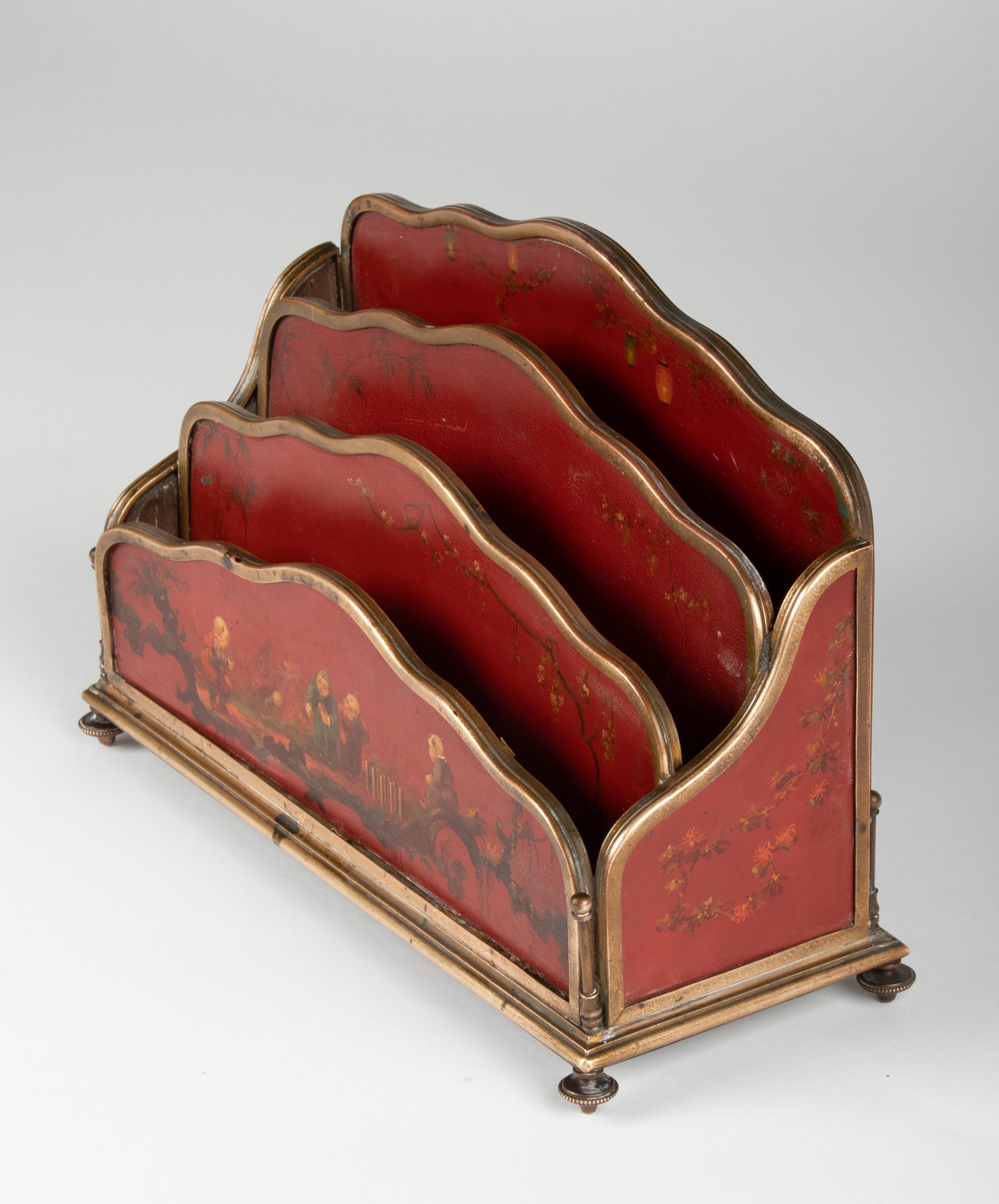19th Century Napoleon III Letter Rack with Lacquered Panels and Bronze Mounts For Sale 12