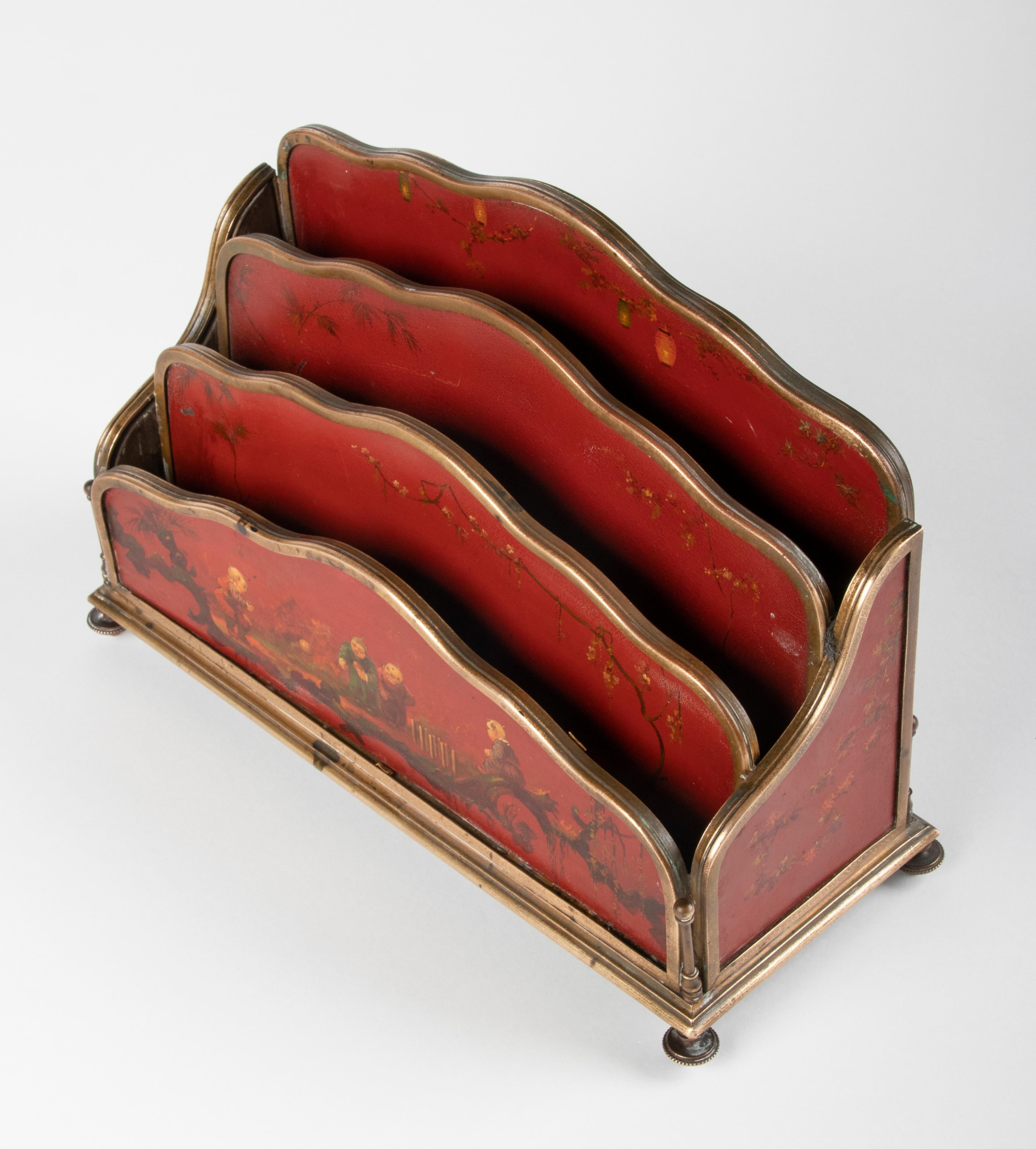 19th Century Napoleon III Letter Rack with Lacquered Panels and Bronze Mounts For Sale 14