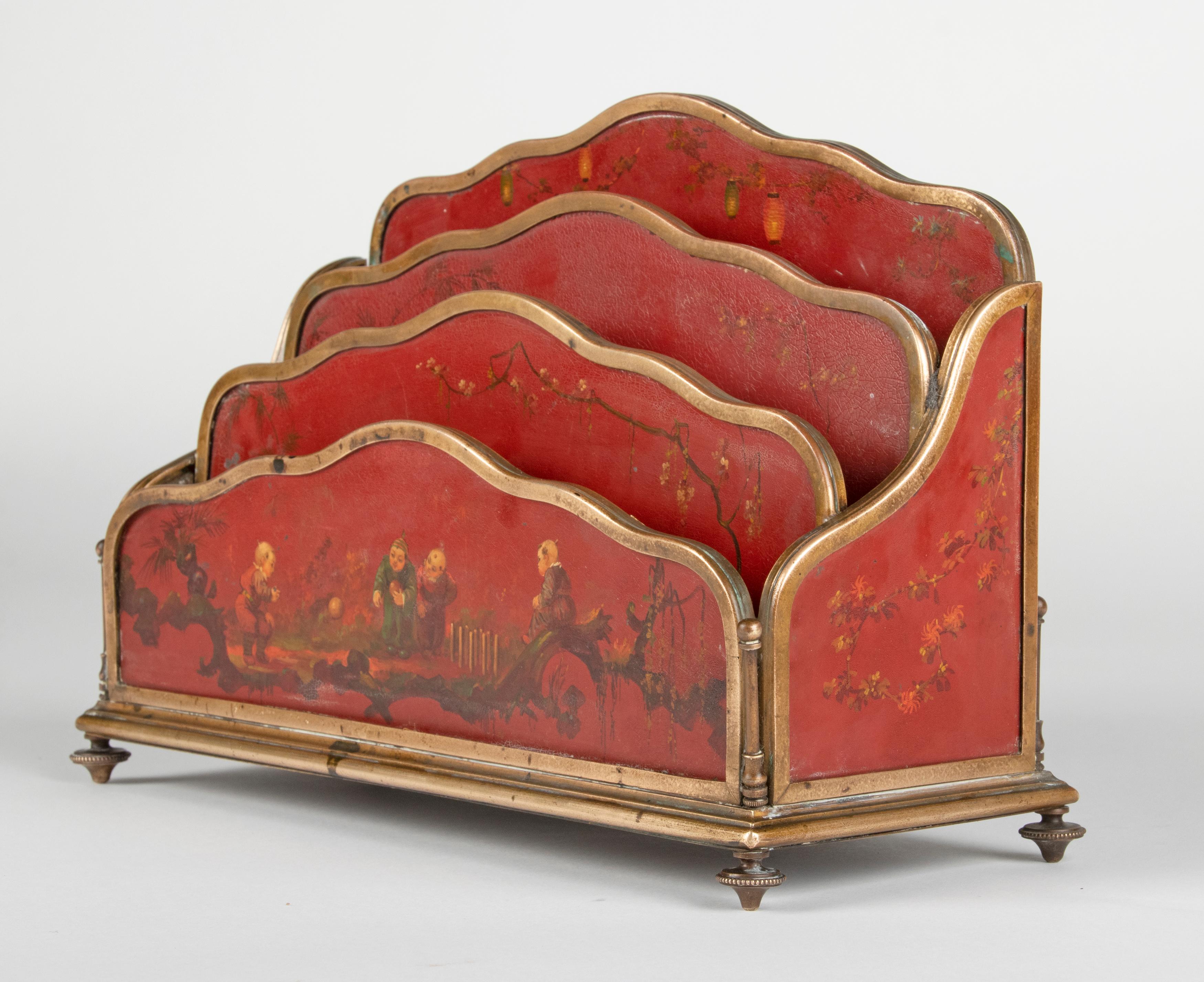 Hand-Crafted 19th Century Napoleon III Letter Rack with Lacquered Panels and Bronze Mounts
