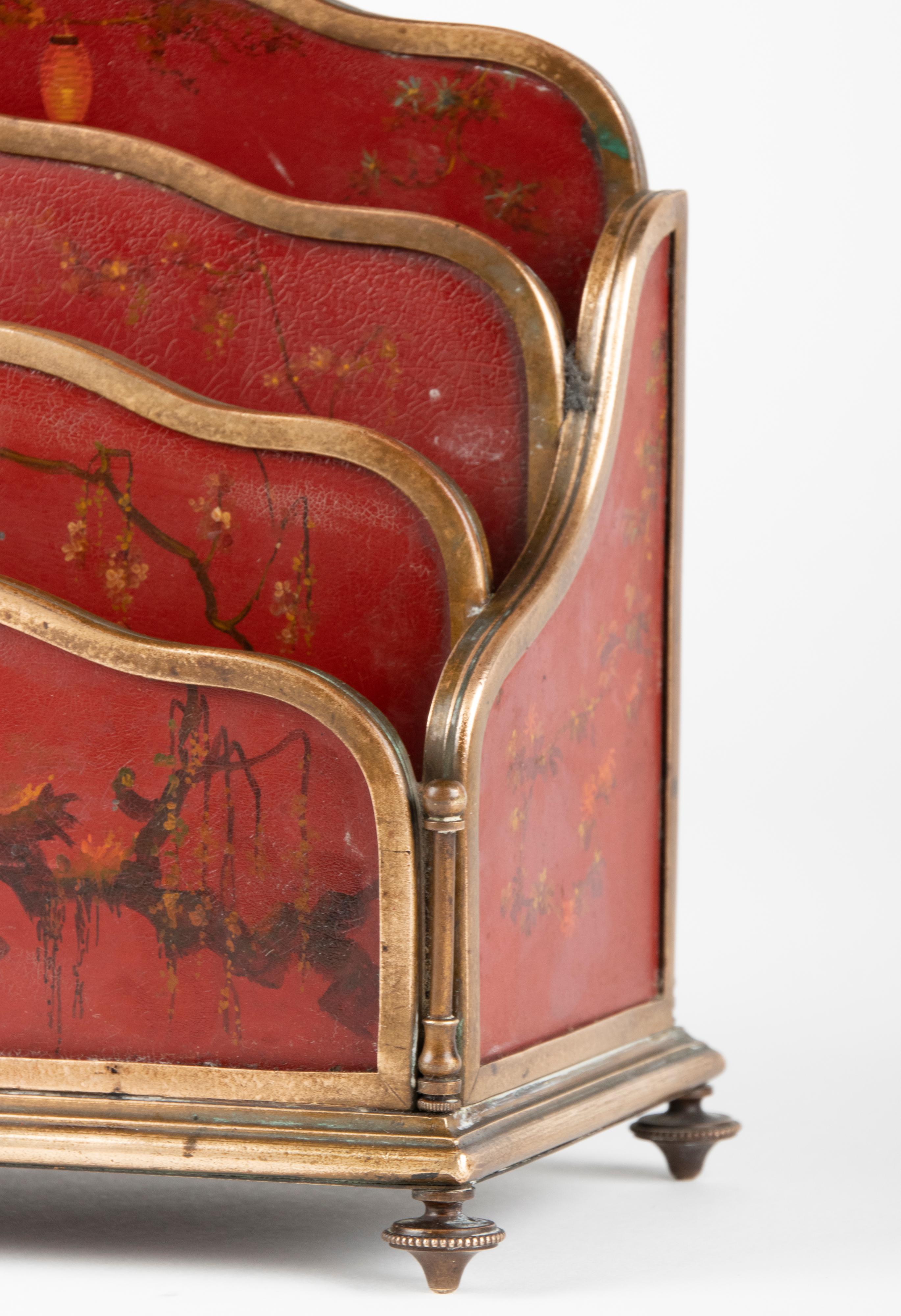 19th Century Napoleon III Letter Rack with Lacquered Panels and Bronze Mounts 1