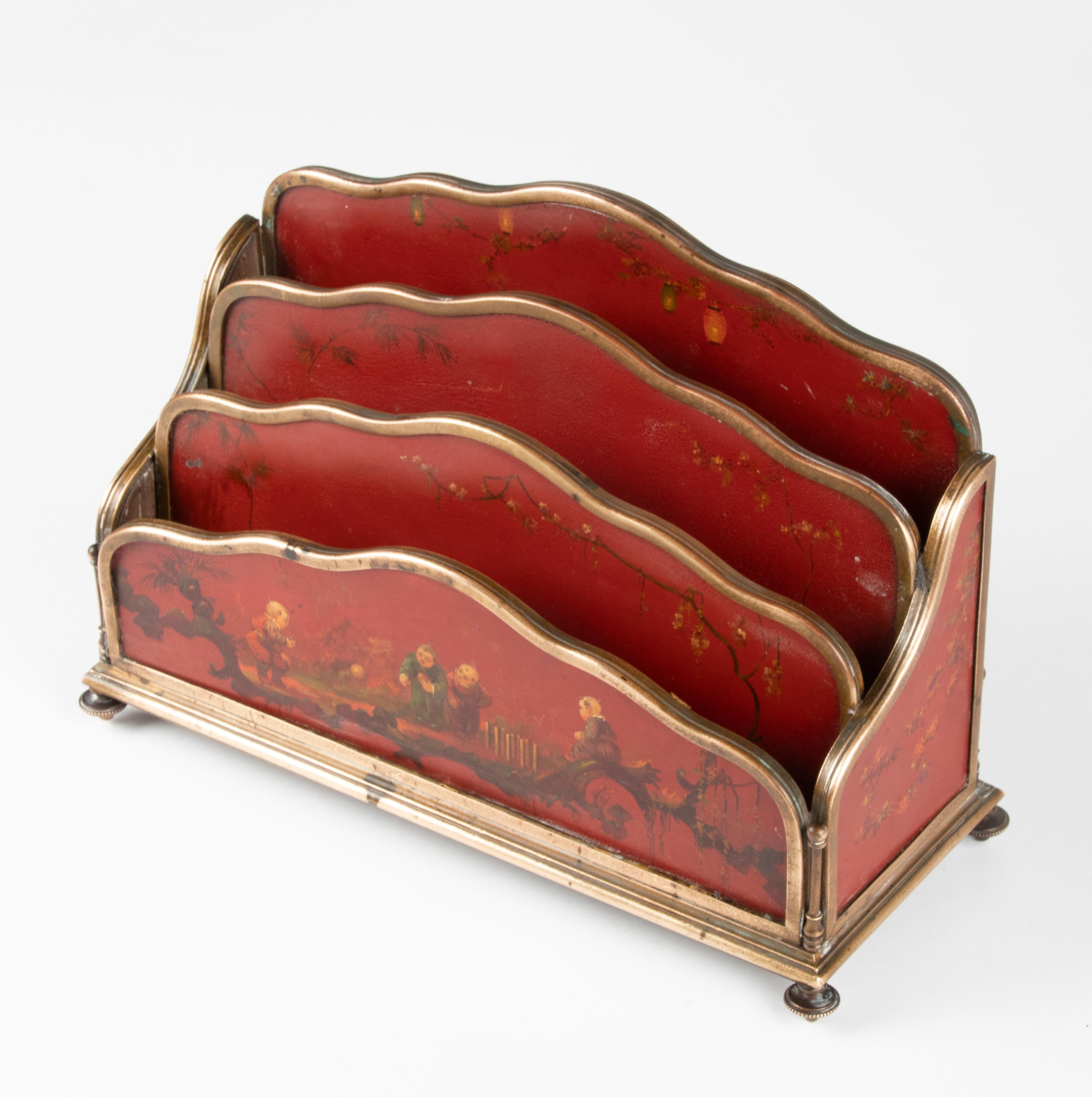 19th Century Napoleon III Letter Rack with Lacquered Panels and Bronze Mounts 2