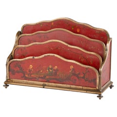 19th Century Napoleon III Letter Rack with Lacquered Panels and Bronze Mounts