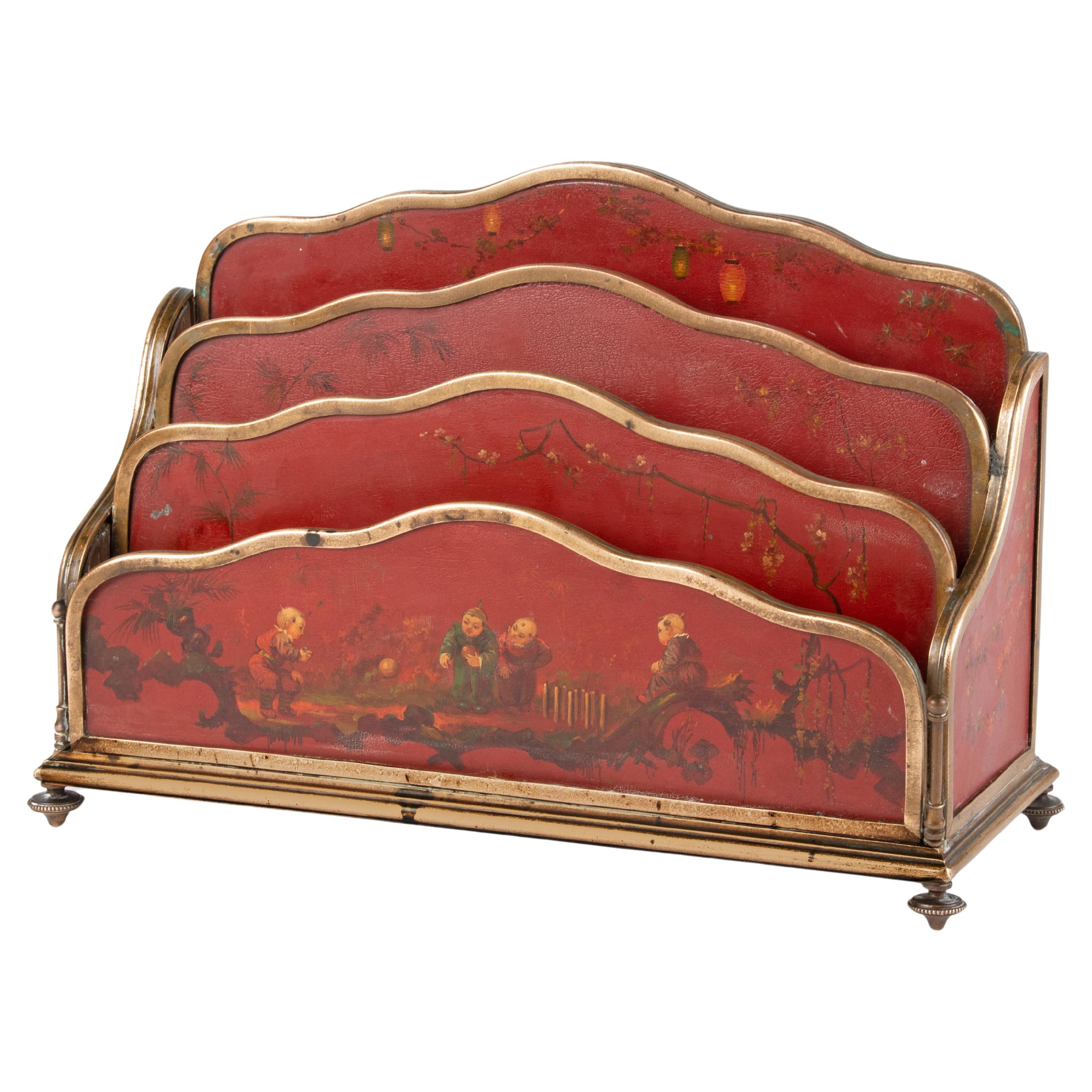 19th Century Napoleon III Letter Rack with Lacquered Panels and Bronze Mounts For Sale