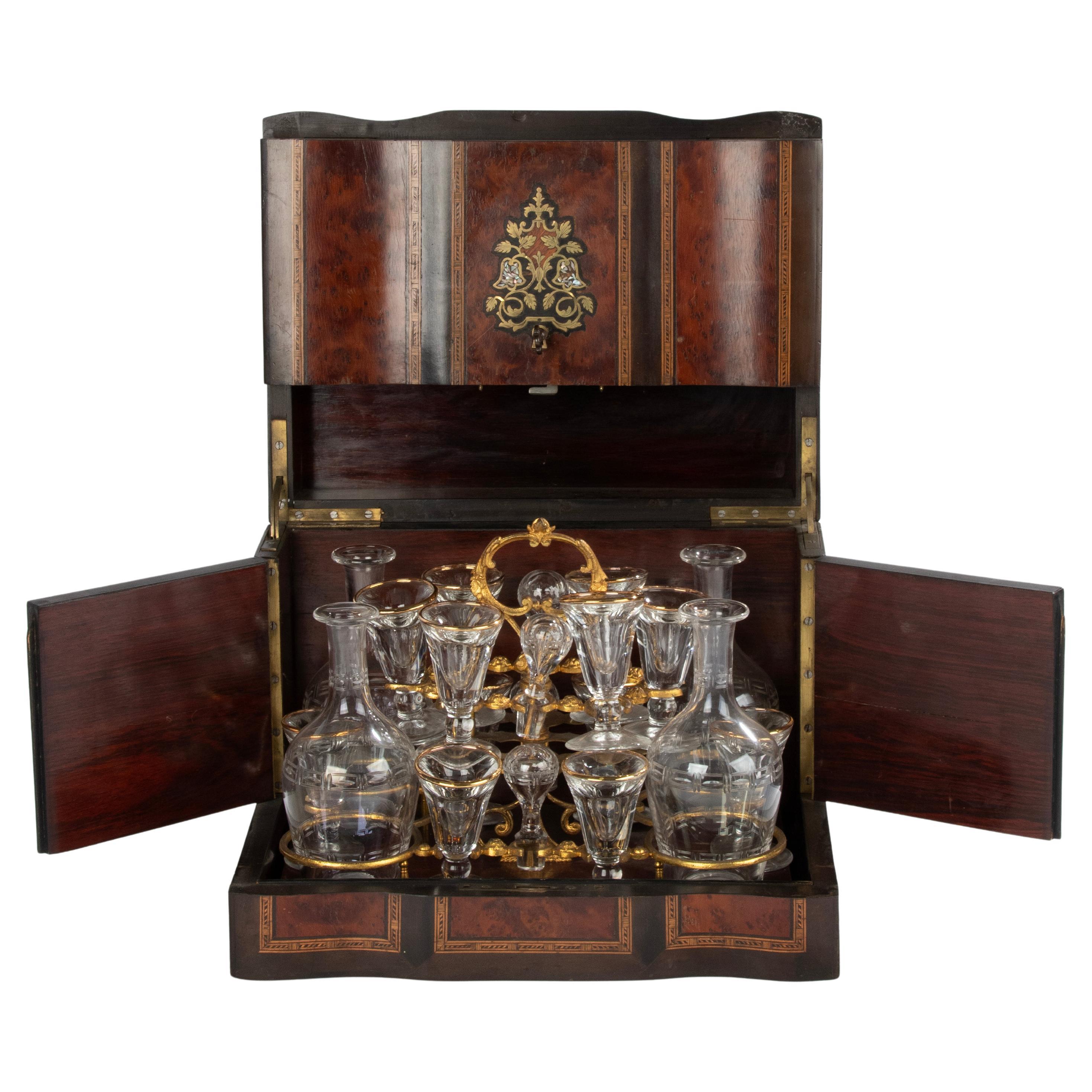 19th Century Napoleon III Liquor Cabinet "Cave à Liqueur" with Crystal Interior For Sale