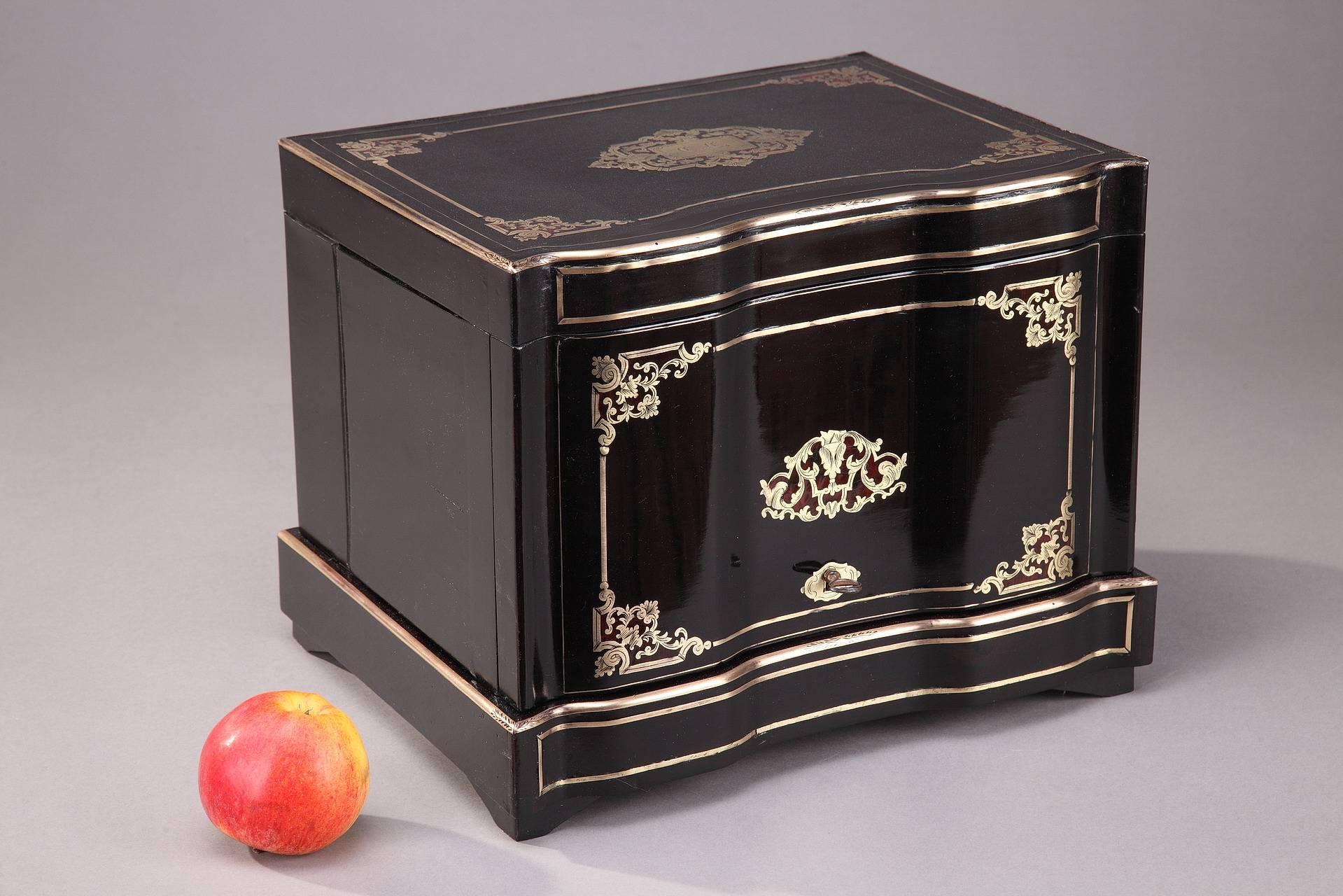 French 19th Century Napoleon III Liquor Cellar in Ebony with Brass Inlay For Sale