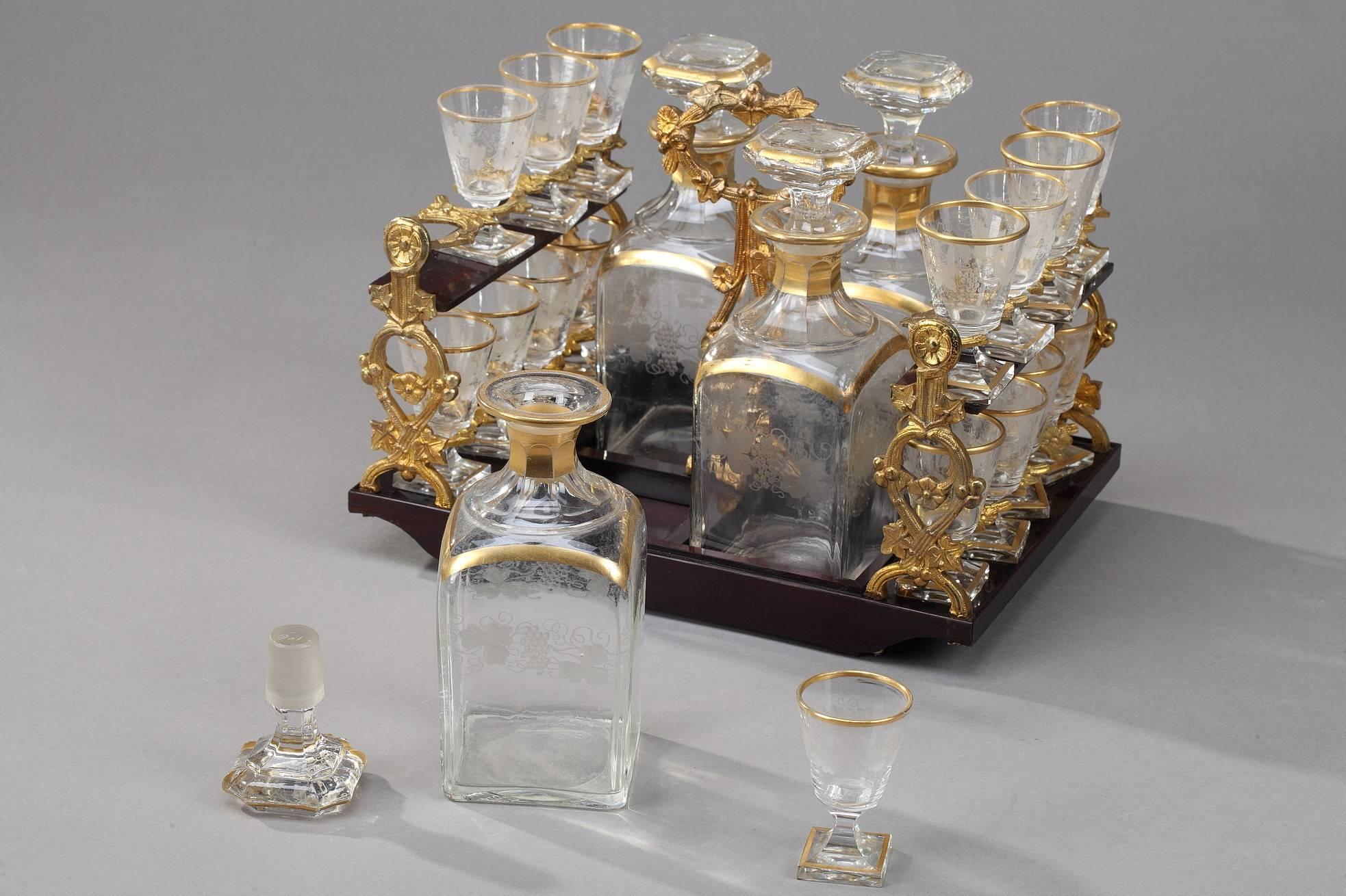 Gilt 19th Century Napoleon III Liquor Cellar in Ebony with Brass Inlay For Sale