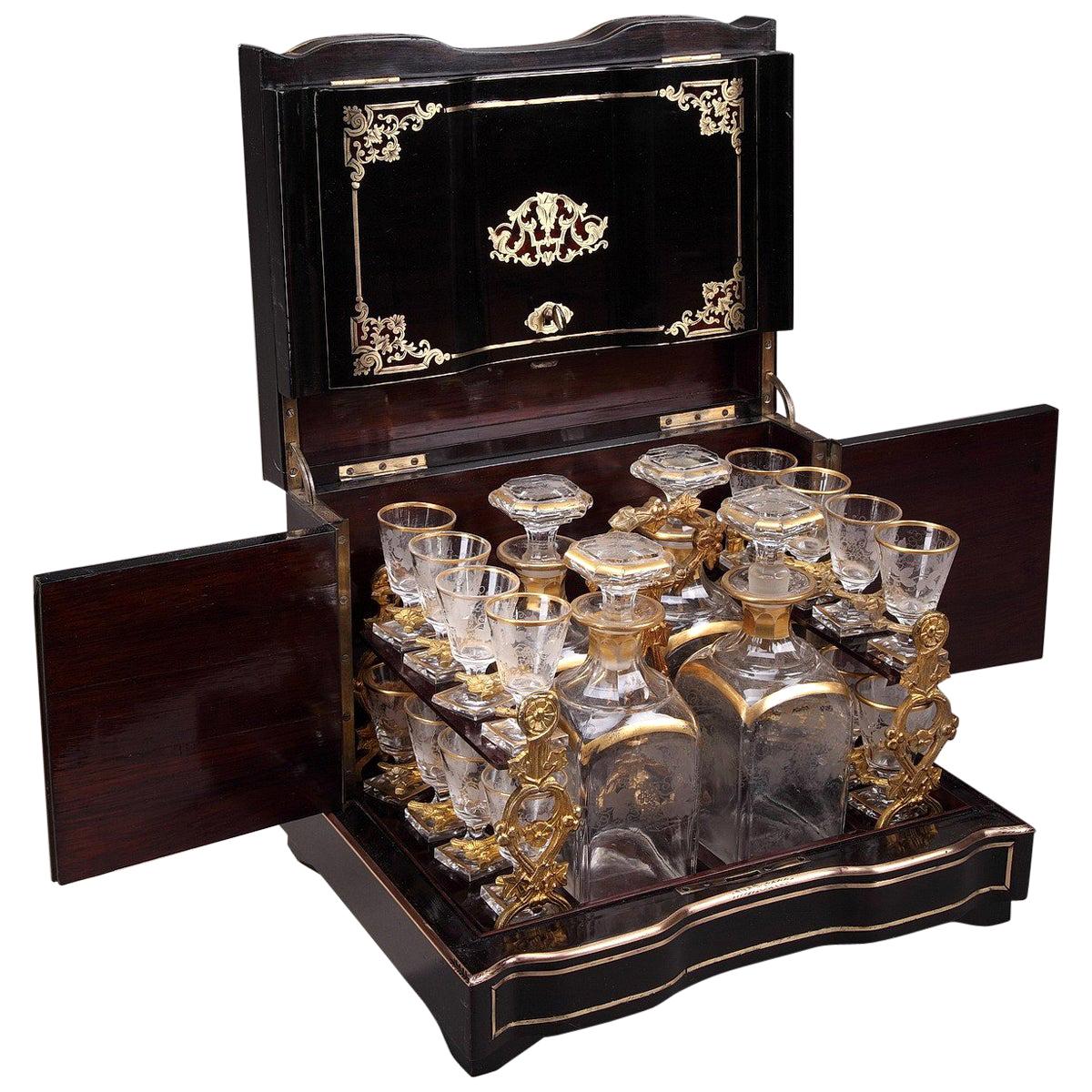 19th Century Napoleon III Liquor Cellar in Ebony with Brass Inlay