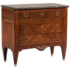 19th Century Napoleon III Mahogany Wood Marble-Top Chest of Drawers
