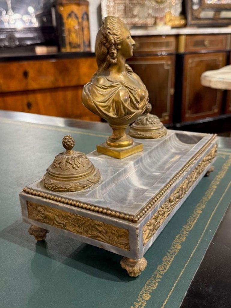 Francese Calamaio in marmo e bronzo Napoleone III del XIX secolo in vendita