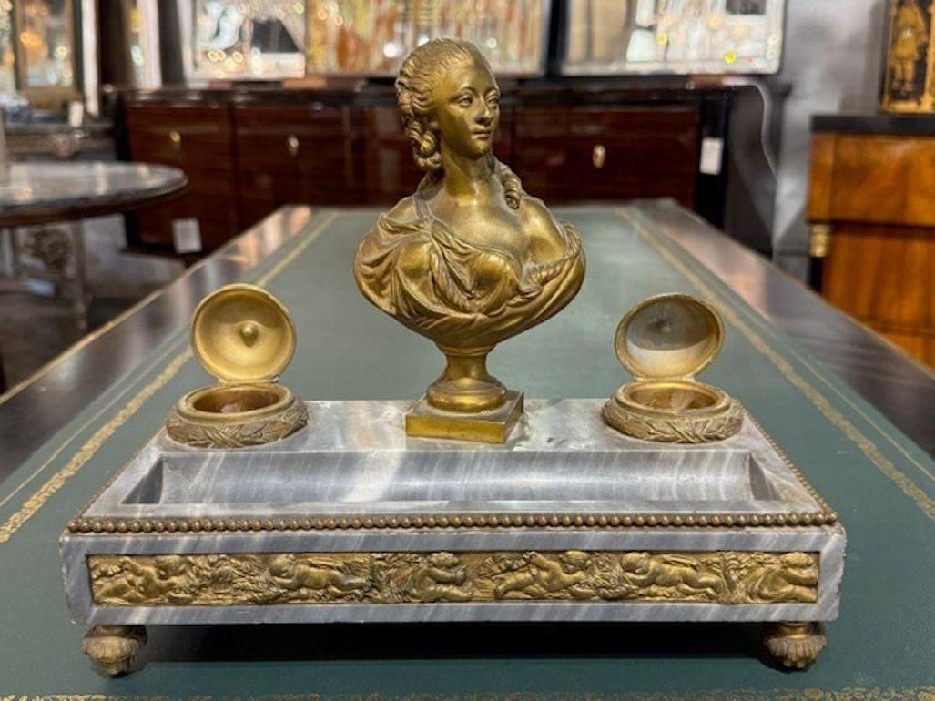 Bronzo Calamaio in marmo e bronzo Napoleone III del XIX secolo in vendita