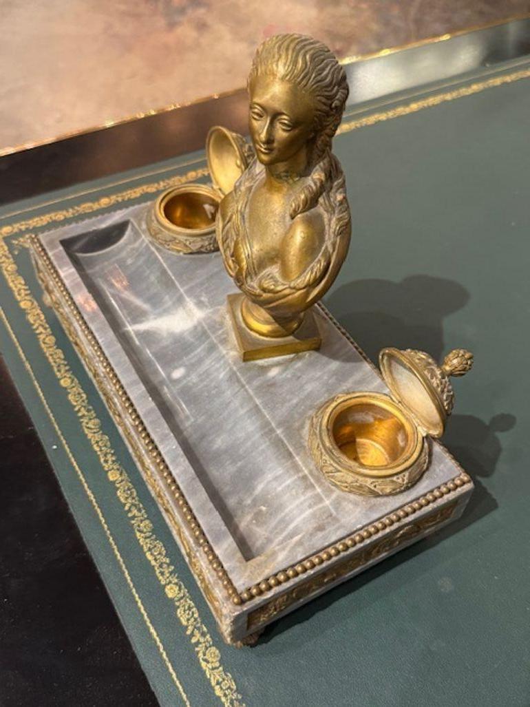 Calamaio in marmo e bronzo Napoleone III del XIX secolo in vendita 1