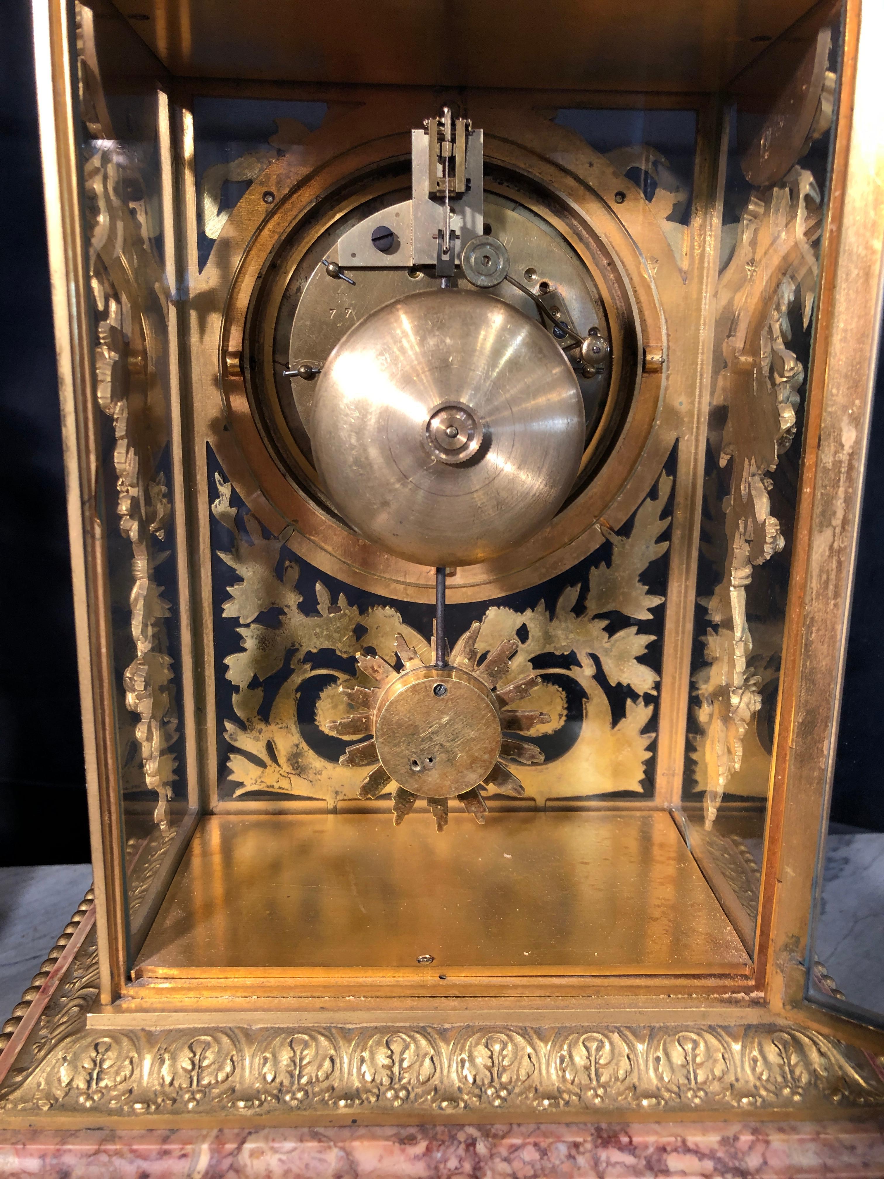 19th Century Napoleon III Marble and Bronze Mantel Clock by H. Journet & Cie For Sale 3