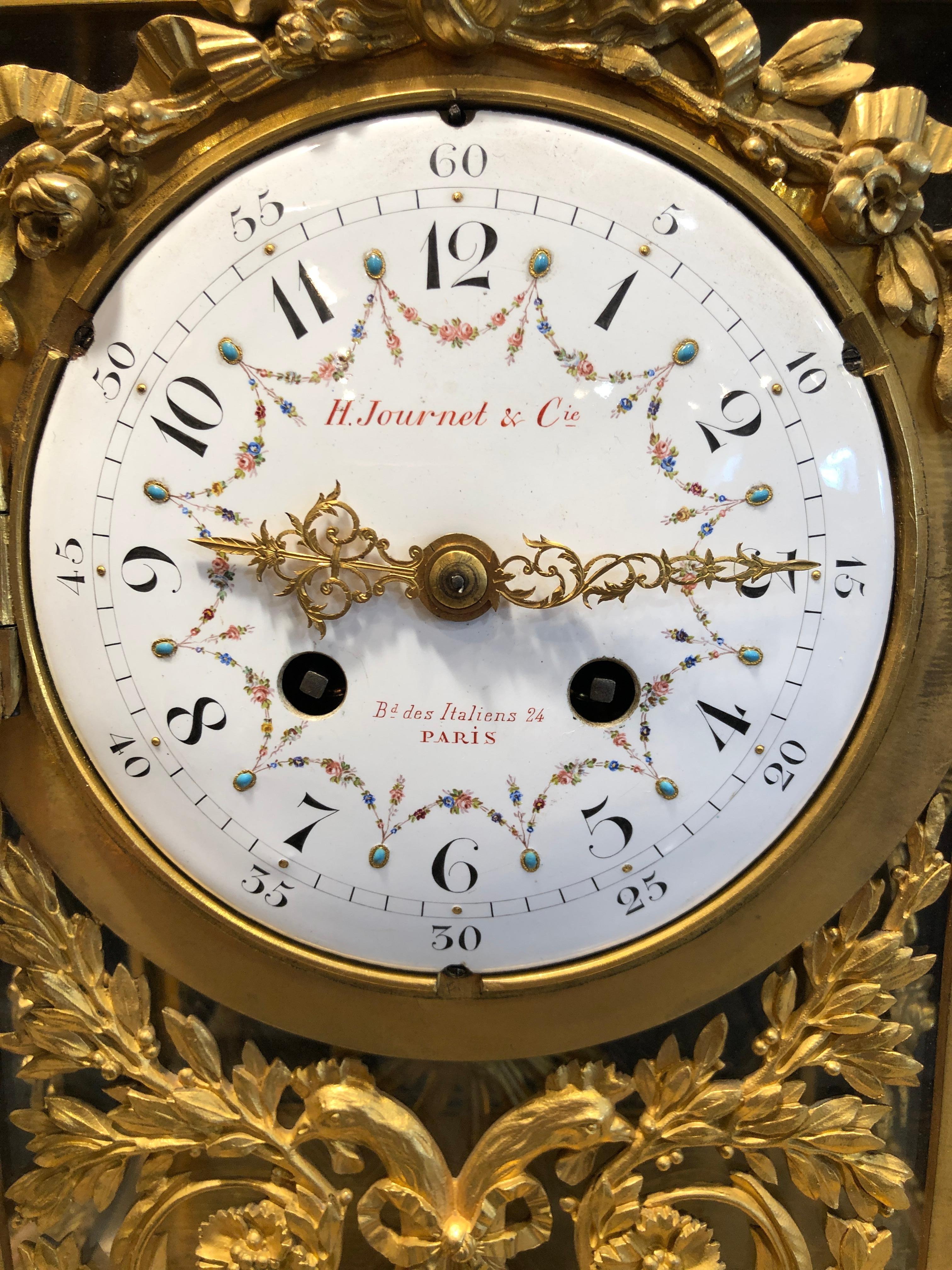 Louis XVI 19th Century Napoleon III Marble and Bronze Mantel Clock by H. Journet & Cie For Sale