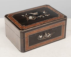 19th Century Napoleon III Marquetry Box, Mother of Pearl Inlay