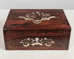 19th Century Napoleon III Marquetry Box, Rosewood & Brass Inlay