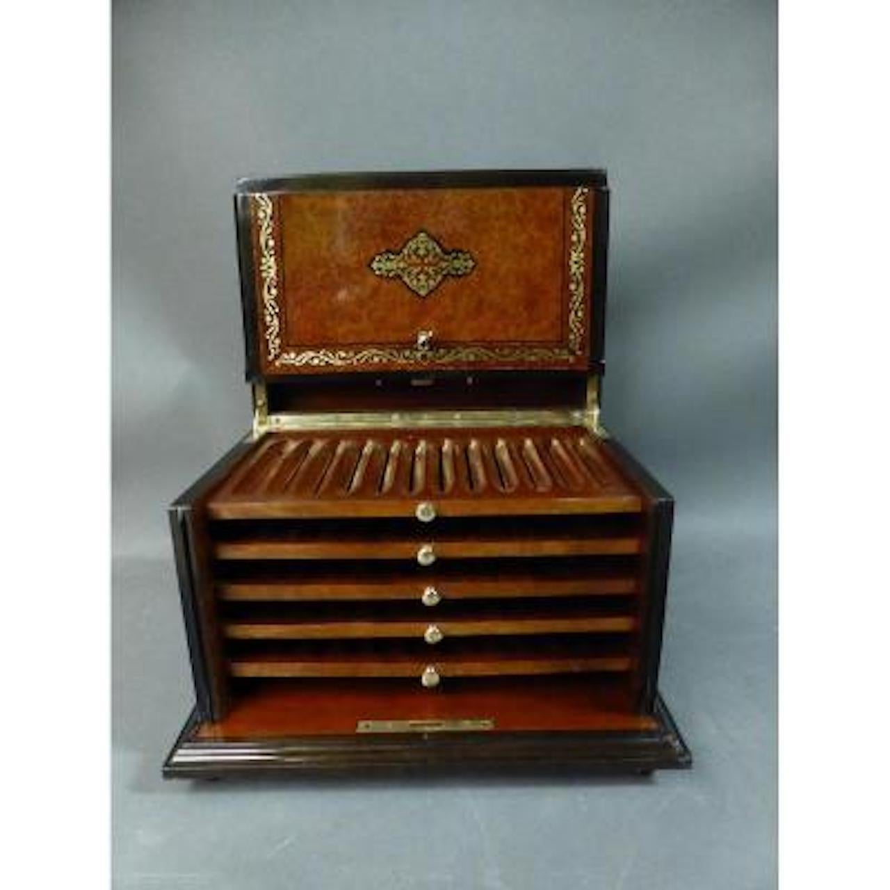 19th Century Napoleon III Marquetry Cigar Cellar, 1850s 6