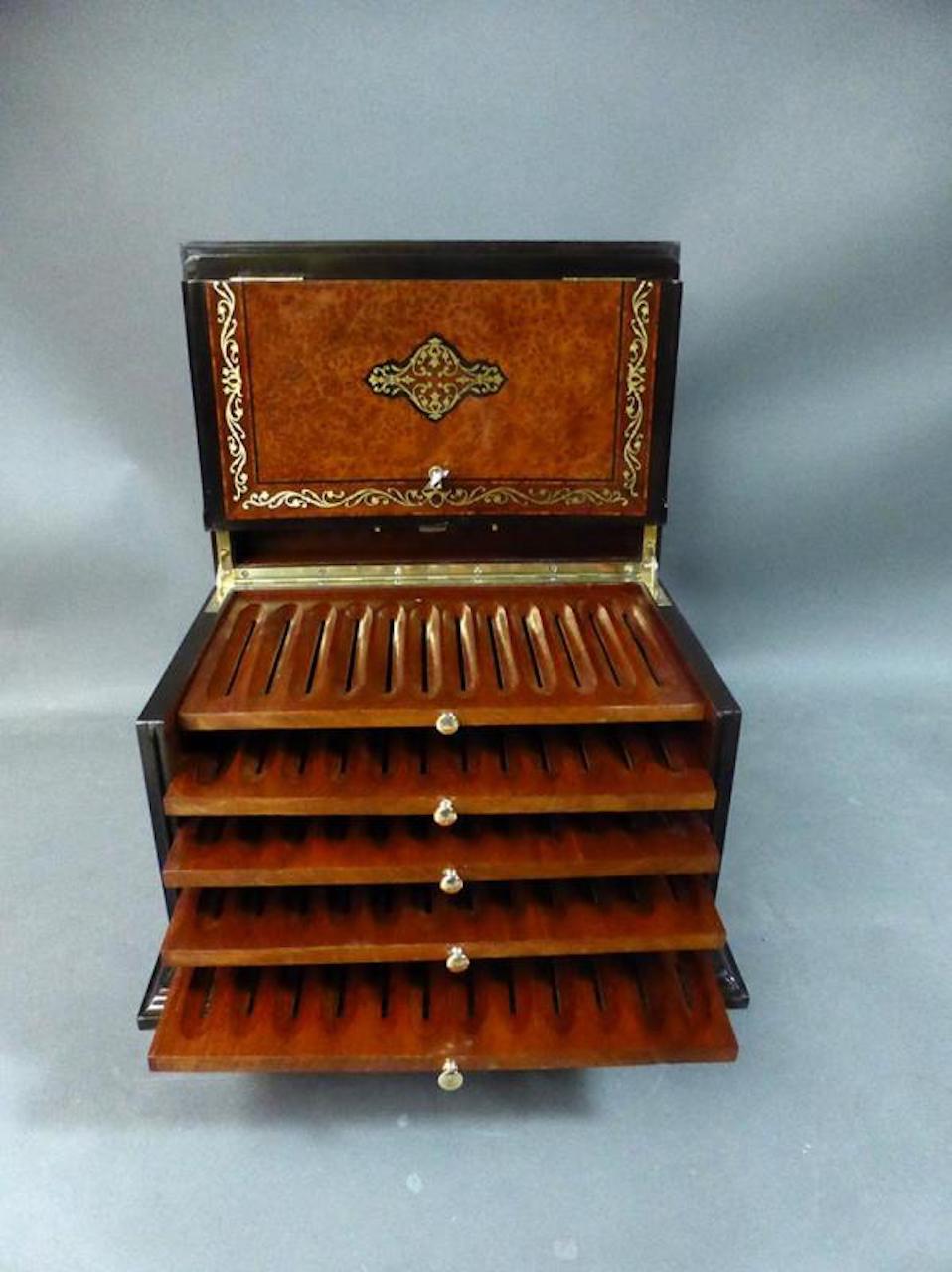 Mid-19th Century 19th Century Napoleon III Marquetry Cigar Cellar, 1850s