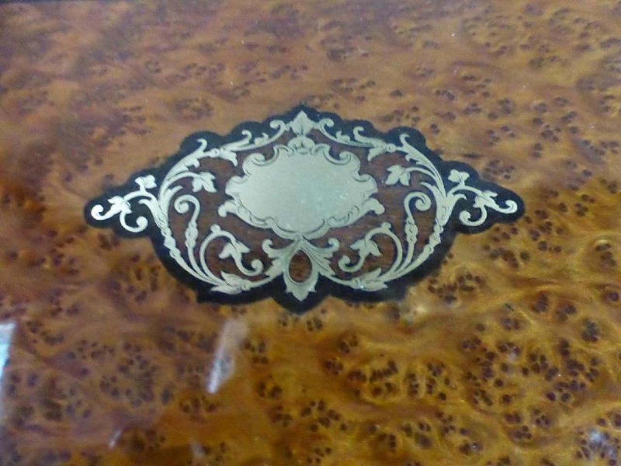 Brass 19th Century Napoleon III Marquetry Cigar Cellar, 1850s