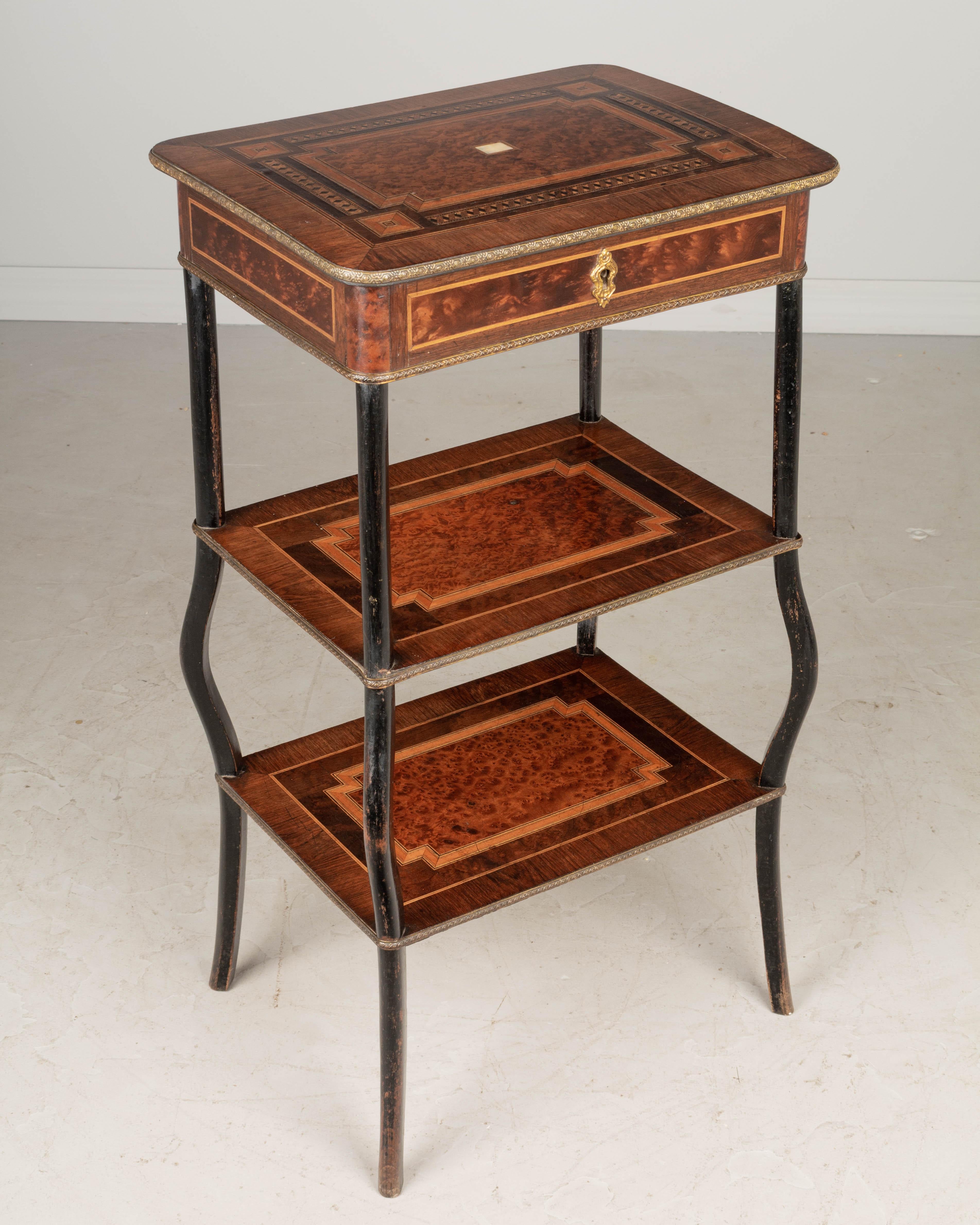19th Century Napoleon III Marquetry Tiered Table In Good Condition In Winter Park, FL