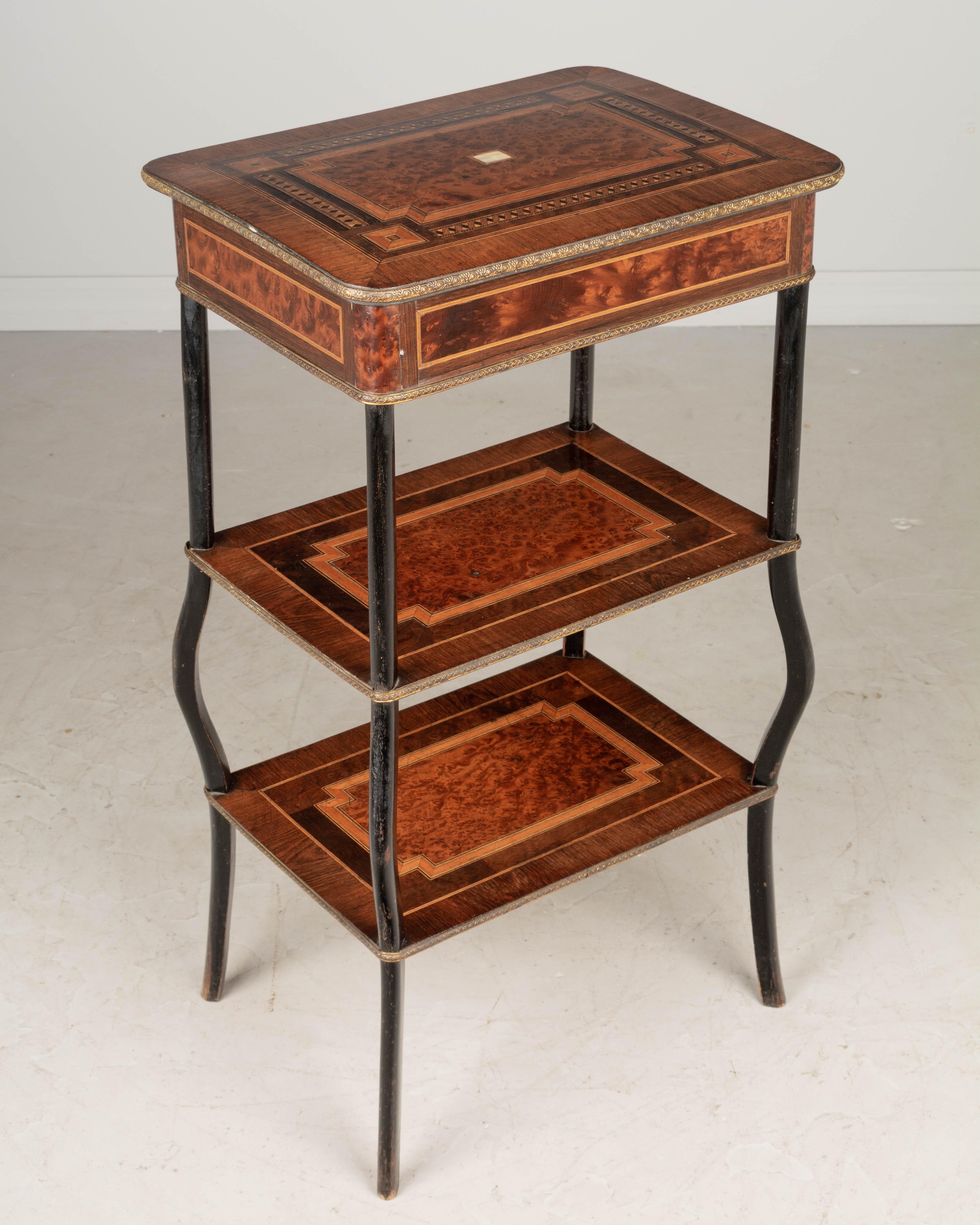 Brass 19th Century Napoleon III Marquetry Tiered Table