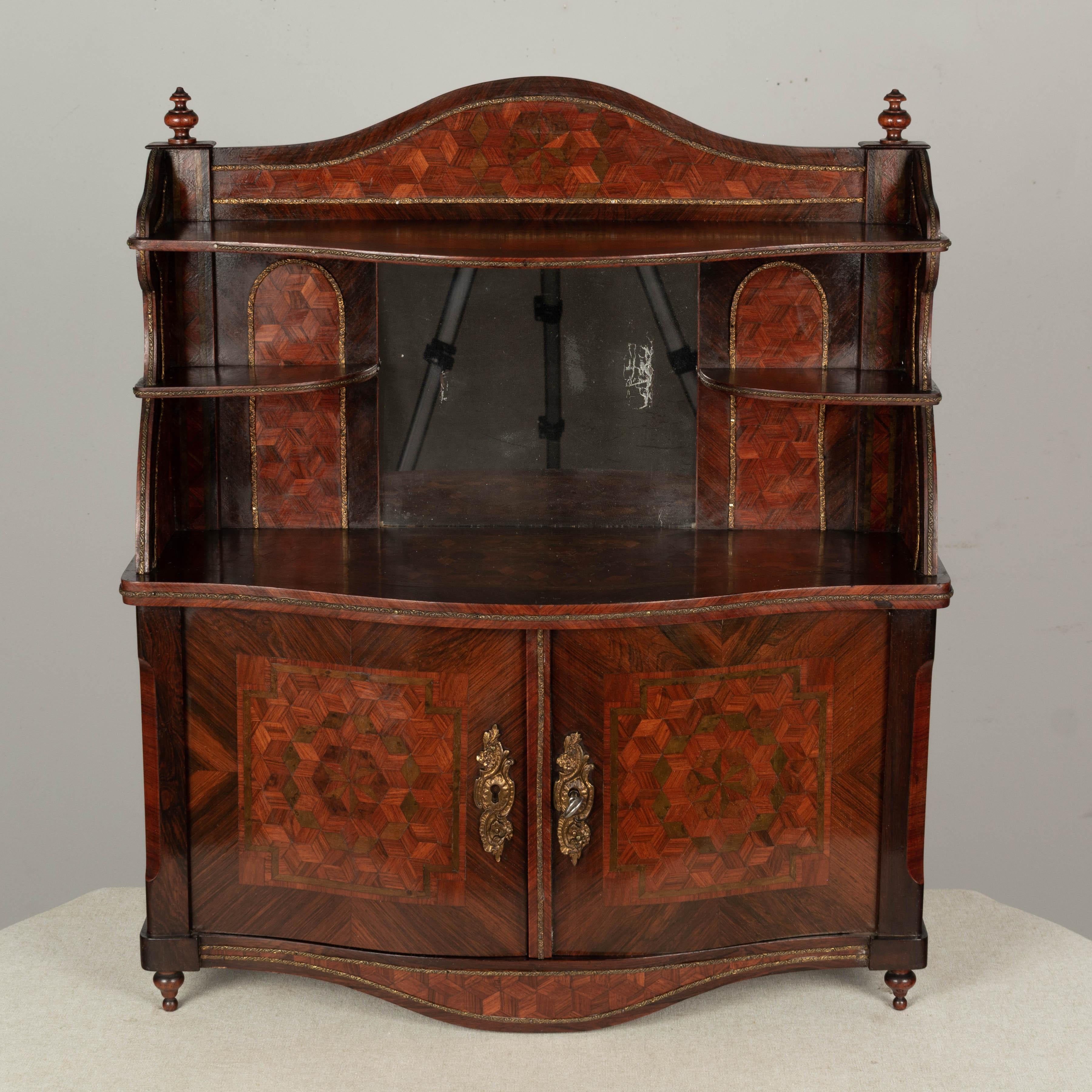 Brass 19th Century Napoleon III Marquetry Wall Cabinet For Sale