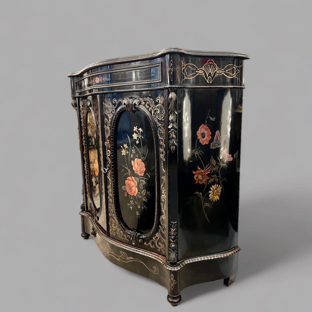 French 19th Century Napoleon III 'Meuble d'Appui' Buffet in Black Lacquered Wood For Sale