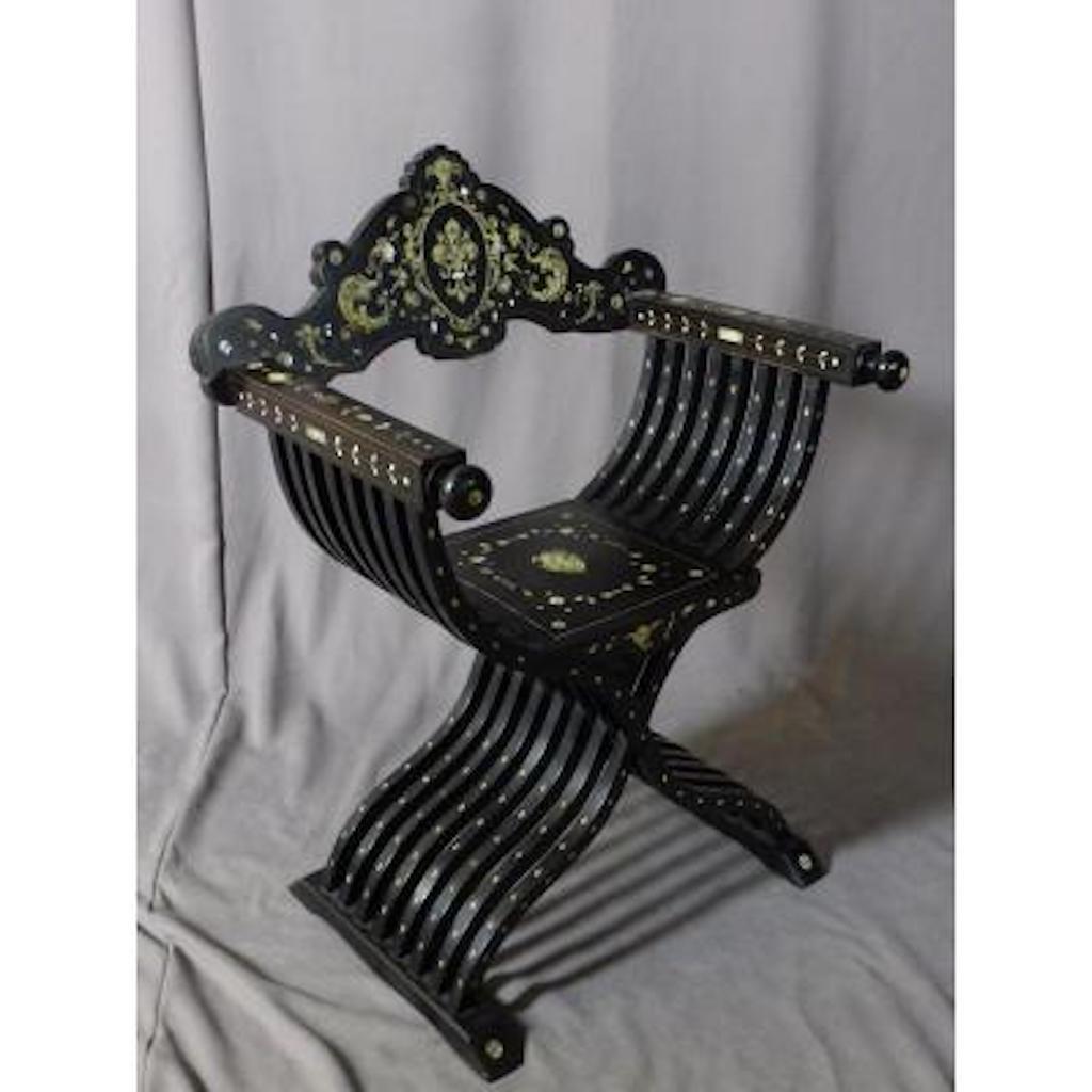 19th Century Napoleon III Mother of Pearl and Blackened Wood Chair 6