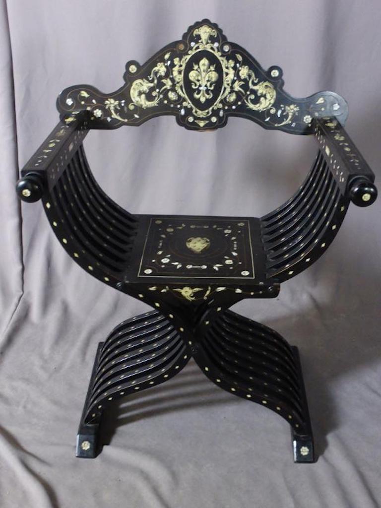 19th Century Napoleon III Mother of Pearl and Blackened Wood Chair In Good Condition In LEGNY, FR