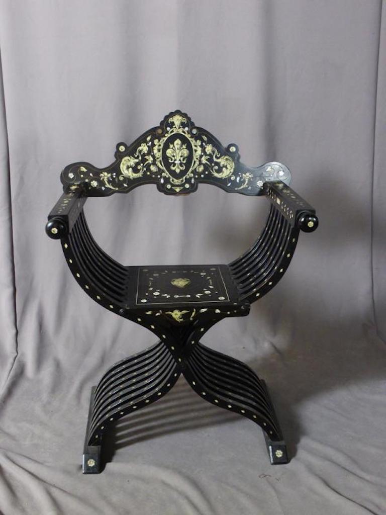 Bone 19th Century Napoleon III Mother of Pearl and Blackened Wood Chair