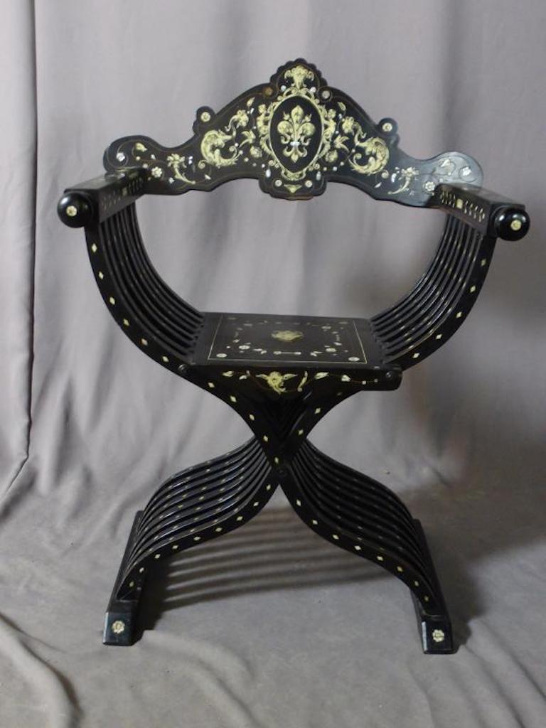 19th Century Napoleon III Mother of Pearl and Blackened Wood Chair 2