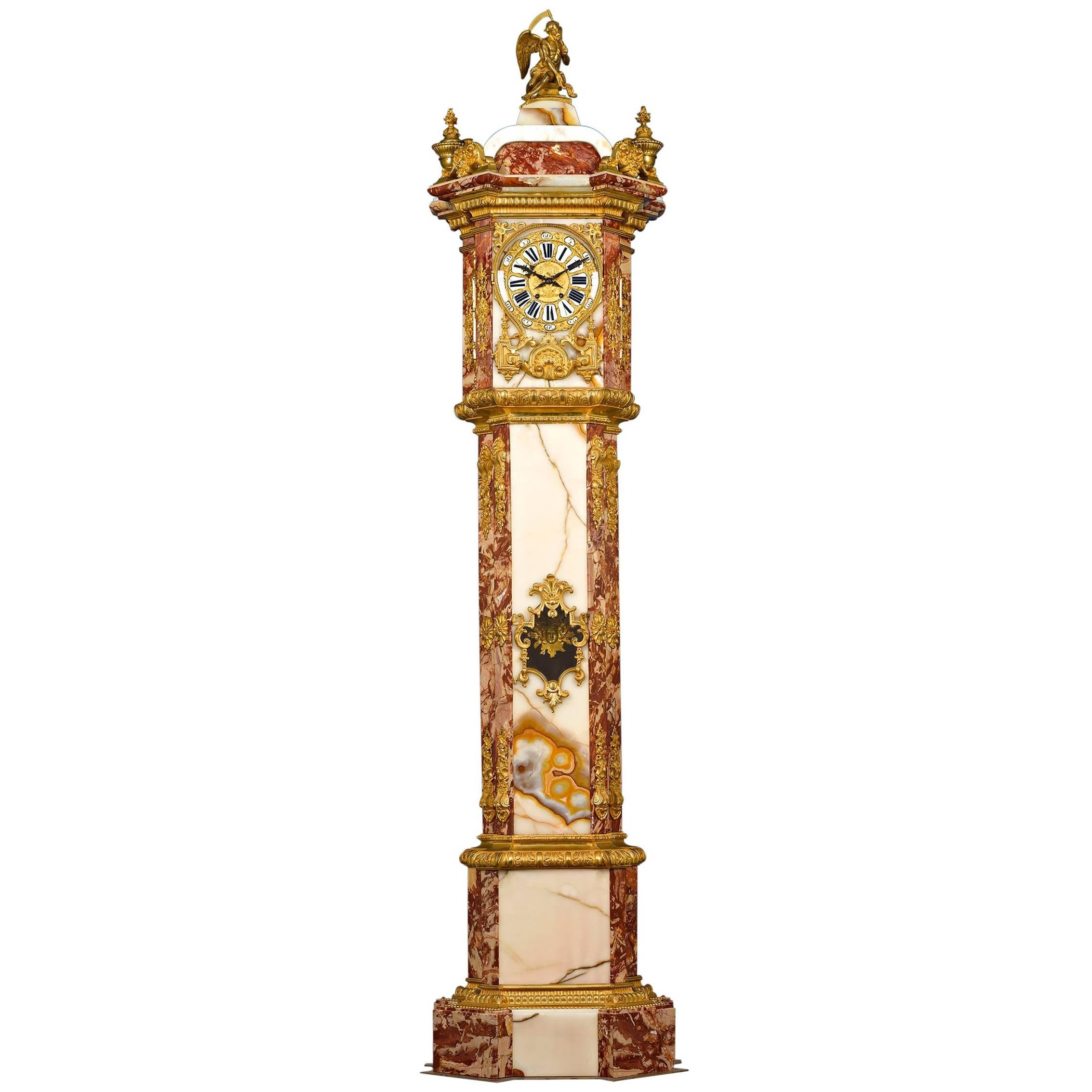 19th Century Napoleon III Onyx and Marble Longcase Clock