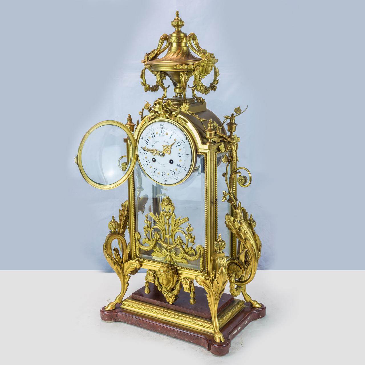 French 19th Century Napoleon III Ormolu Clock Set Attributed to Ferdinand Barbedienne