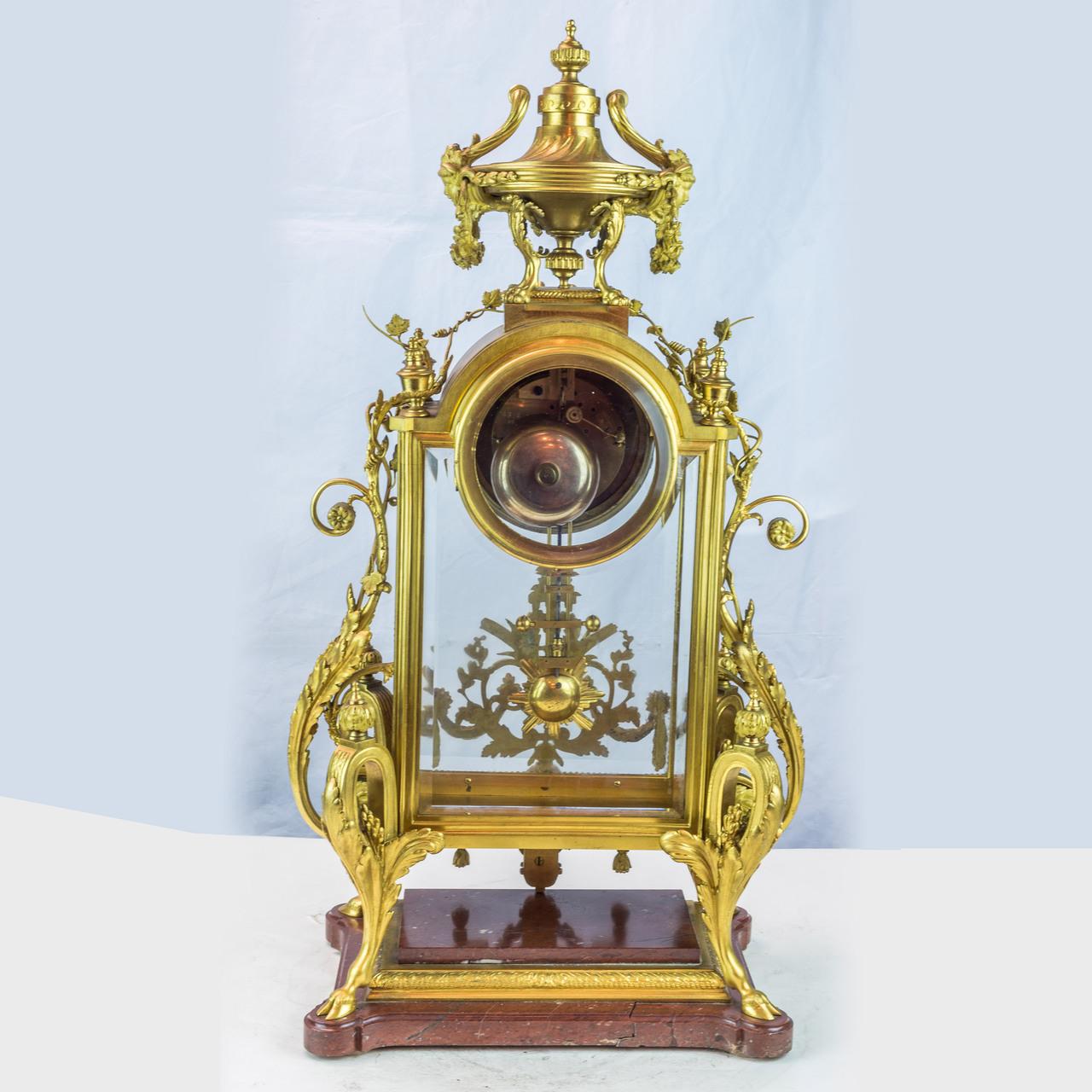 Gilt 19th Century Napoleon III Ormolu Clock Set Attributed to Ferdinand Barbedienne