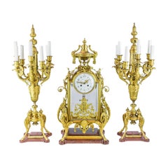 19th Century Napoleon III Ormolu Clock Set Attributed to Ferdinand Barbedienne