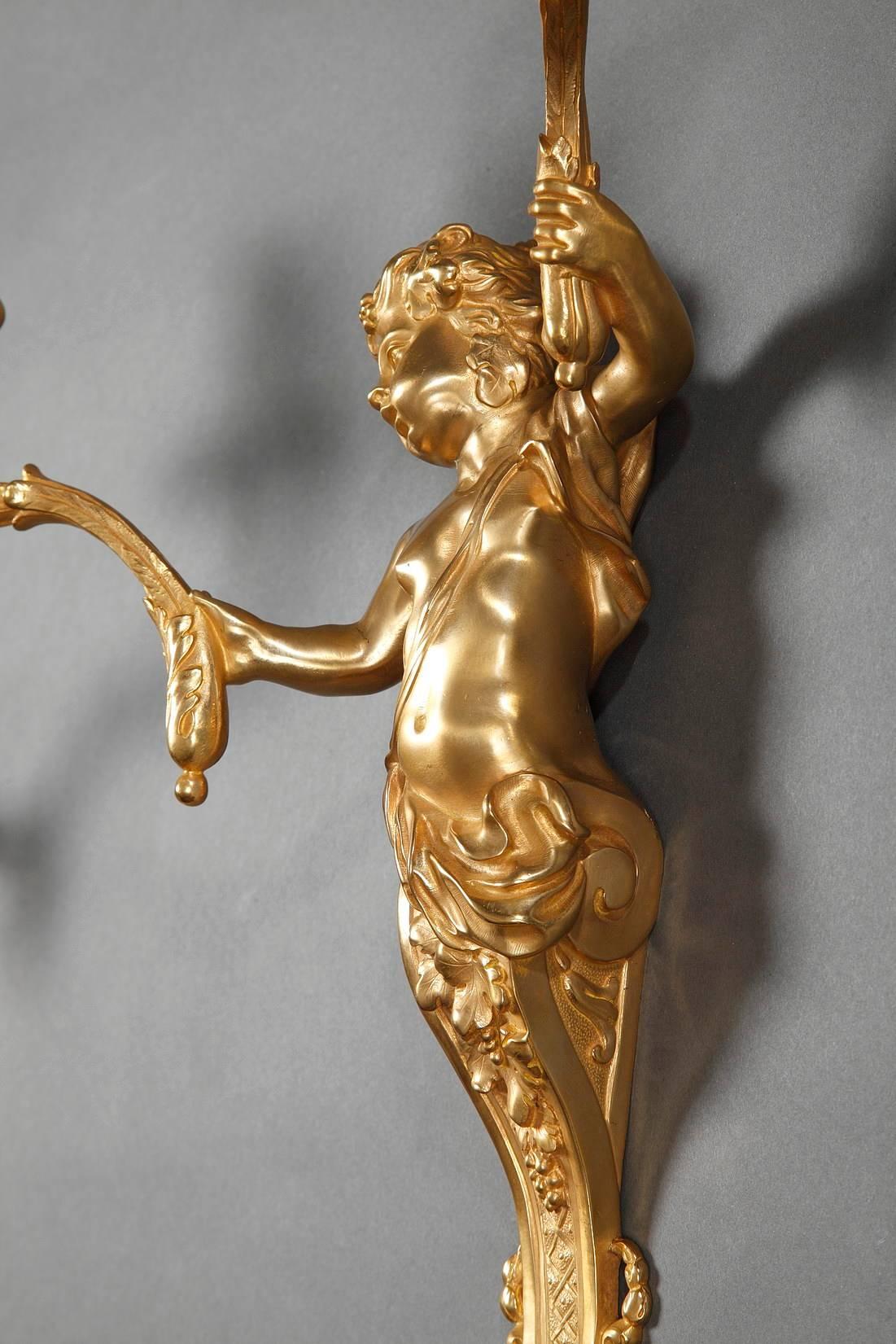 Bronze 19th Century Napoleon III Ormolu Sconces For Sale
