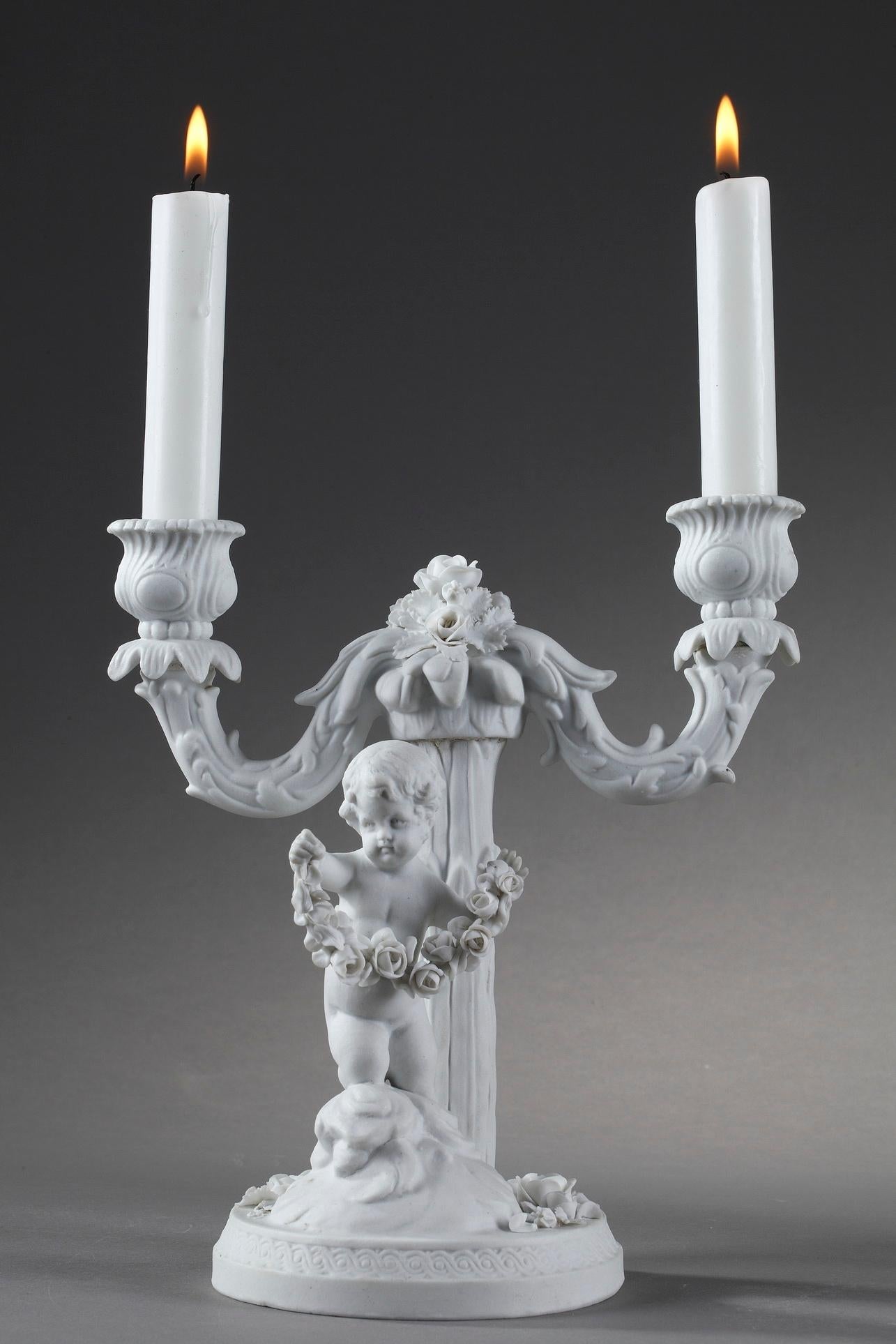 Neoclassical Revival 19th Century Napoleon III Pair of Bisque Candlesticks in Sevres Taste