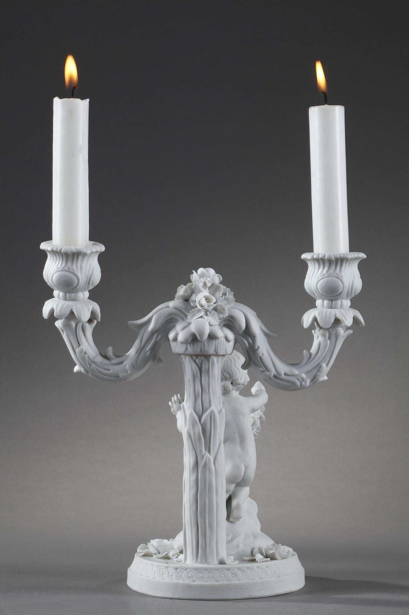 Porcelain 19th Century Napoleon III Pair of Bisque Candlesticks in Sevres Taste