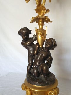 19th Century Napoleon III Pair of Bronze Candelabras Gilded Bronze