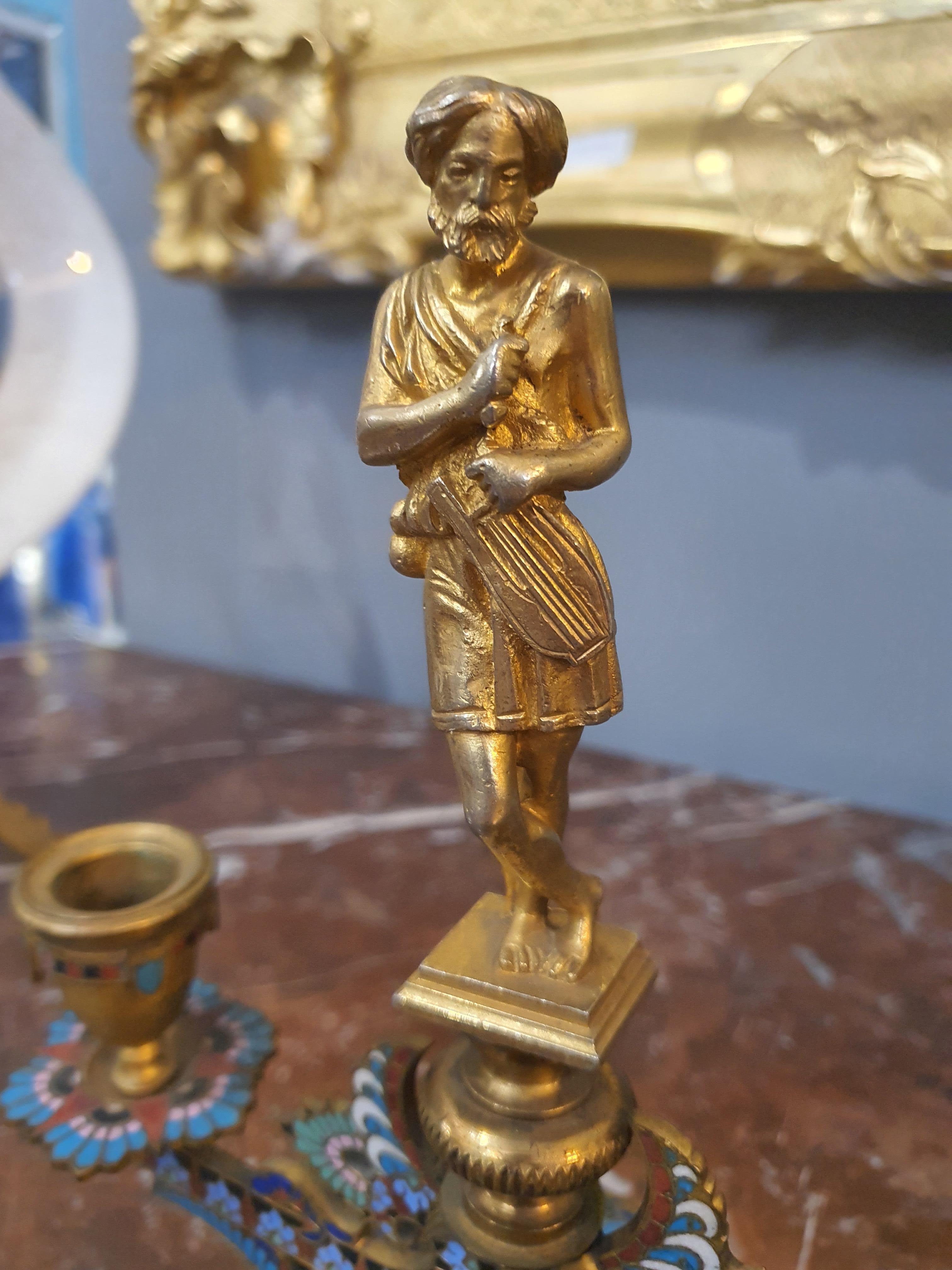 19th Century Napoleon III Pair of Candelabra, Gilt Bronze, Cloisonné Enamel For Sale 5