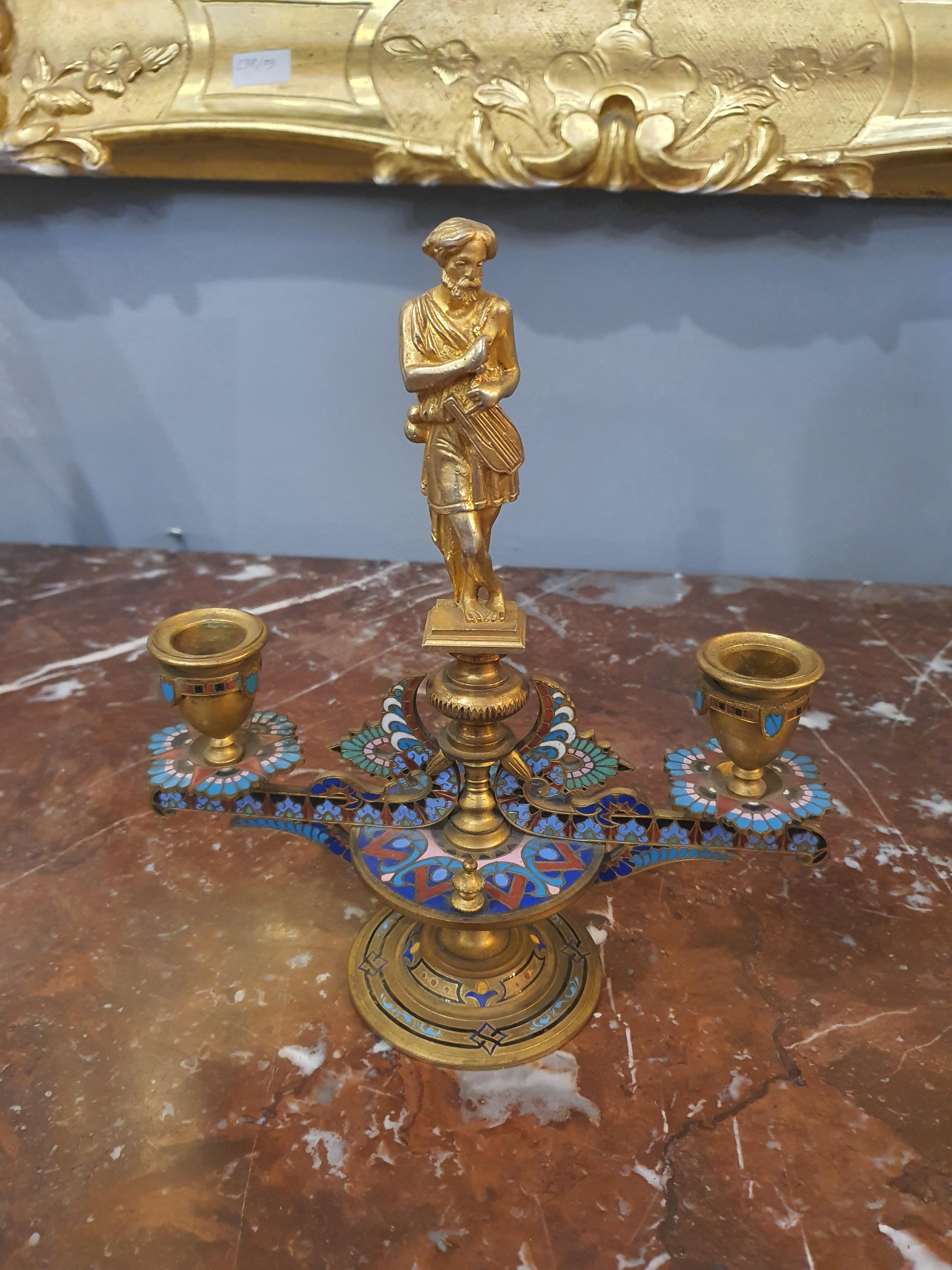 19th Century Napoleon III Pair of Candelabra, Gilt Bronze, Cloisonné Enamel For Sale 2