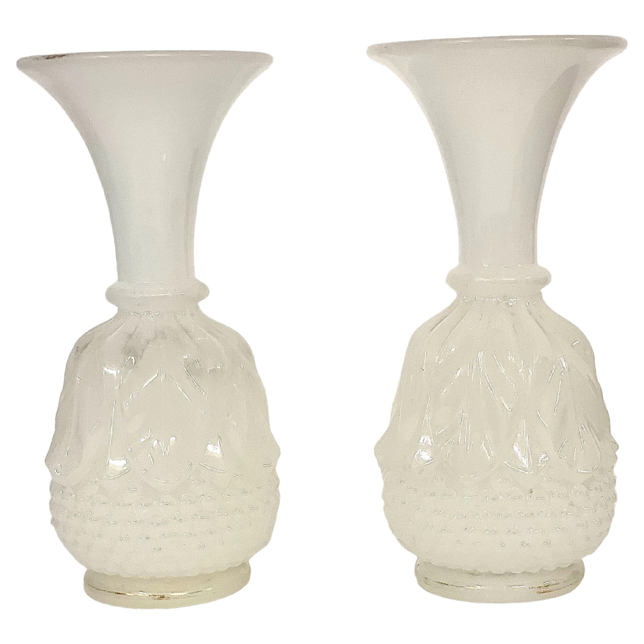 19th Century Napoleon III Pair of White Opaline Vases For Sale