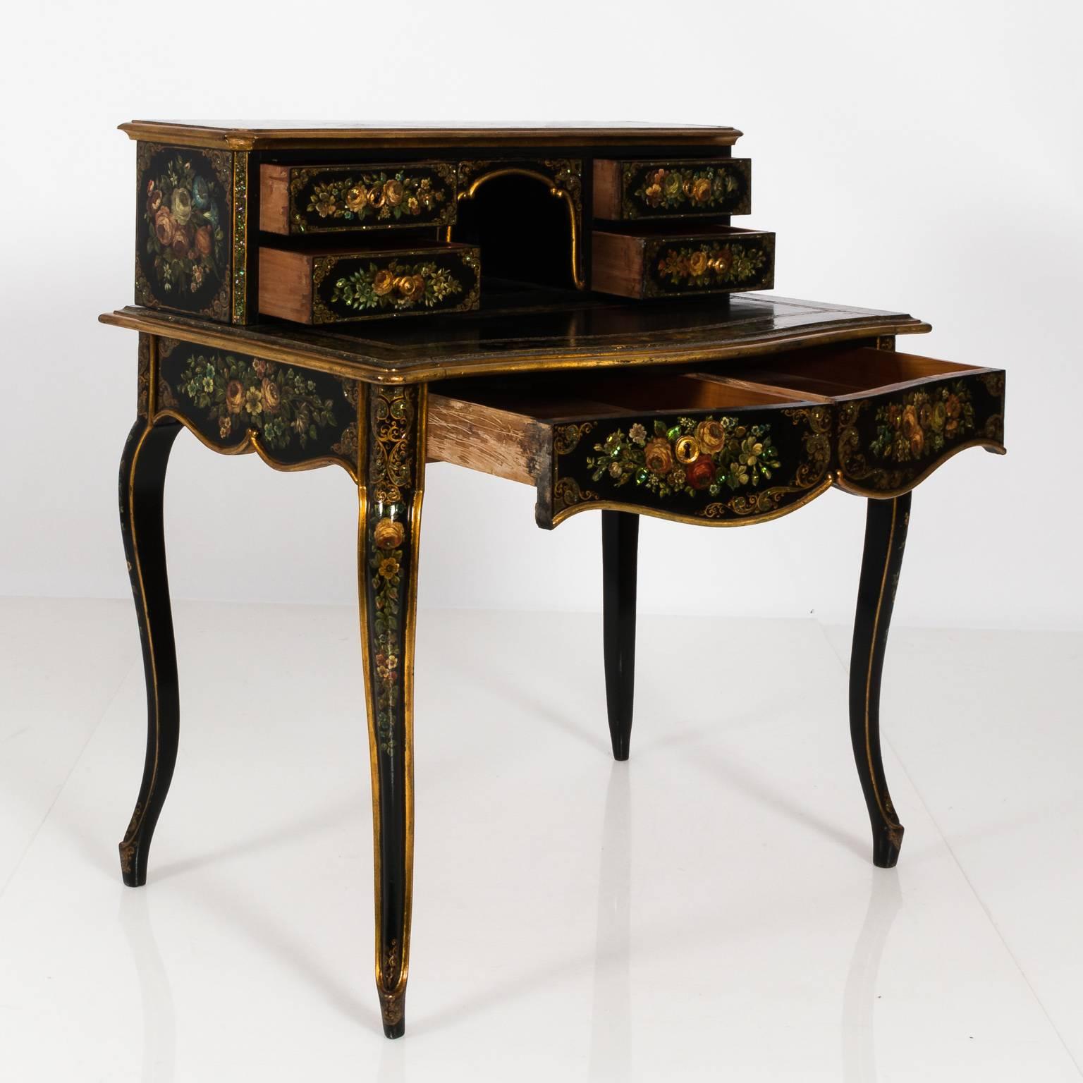 Hand-Painted 19th Century Napoleon III Papier Mâché Desk For Sale