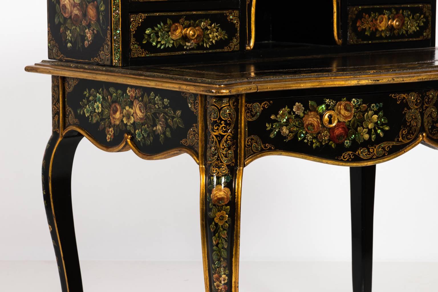 Mother-of-Pearl 19th Century Napoleon III Papier Mâché Desk For Sale