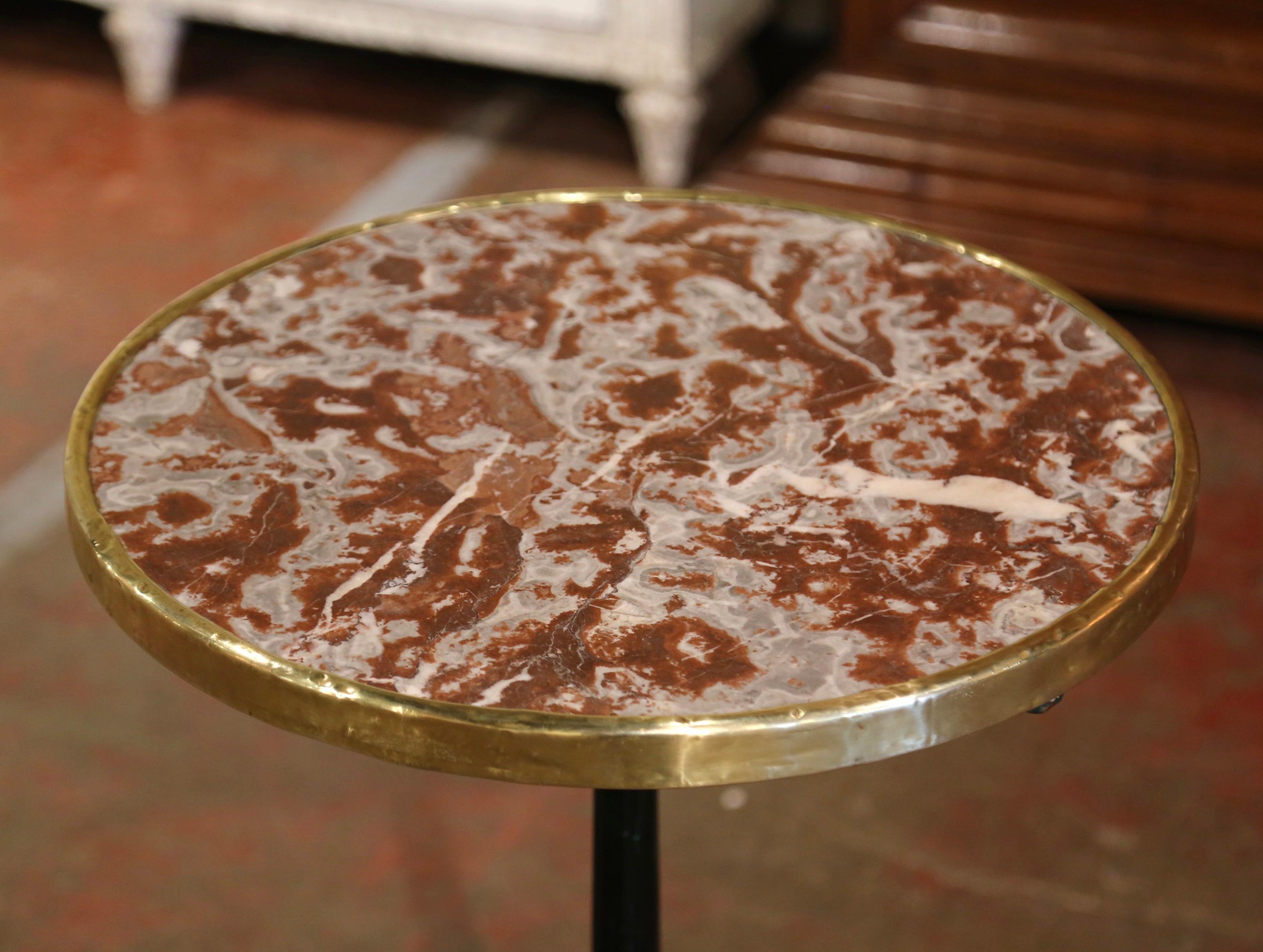 French 19th Century Napoleon III Parisian Iron and Brass Bistrot Table with Marble Top
