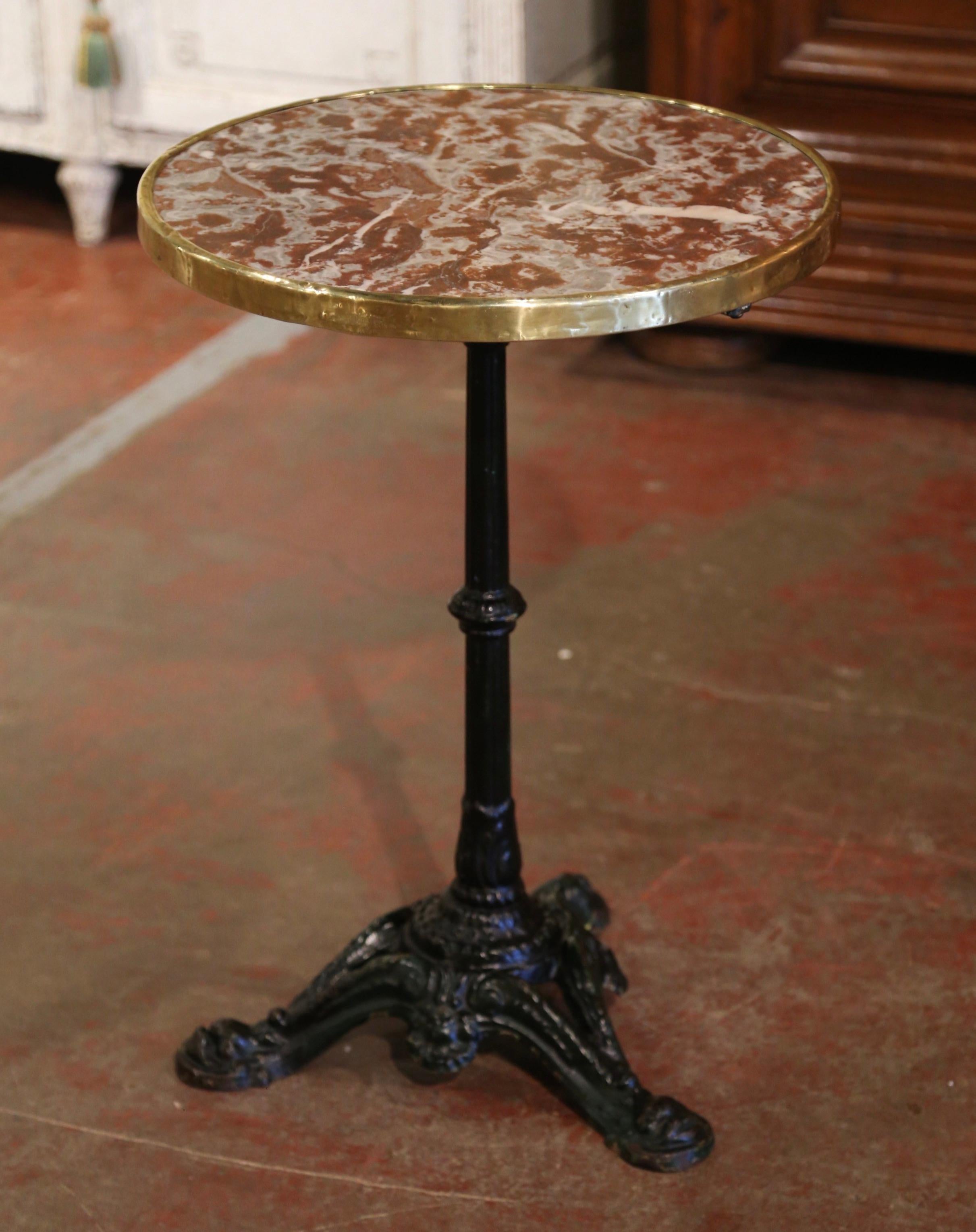 19th Century Napoleon III Parisian Iron and Brass Bistrot Table with Marble Top In Excellent Condition In Dallas, TX